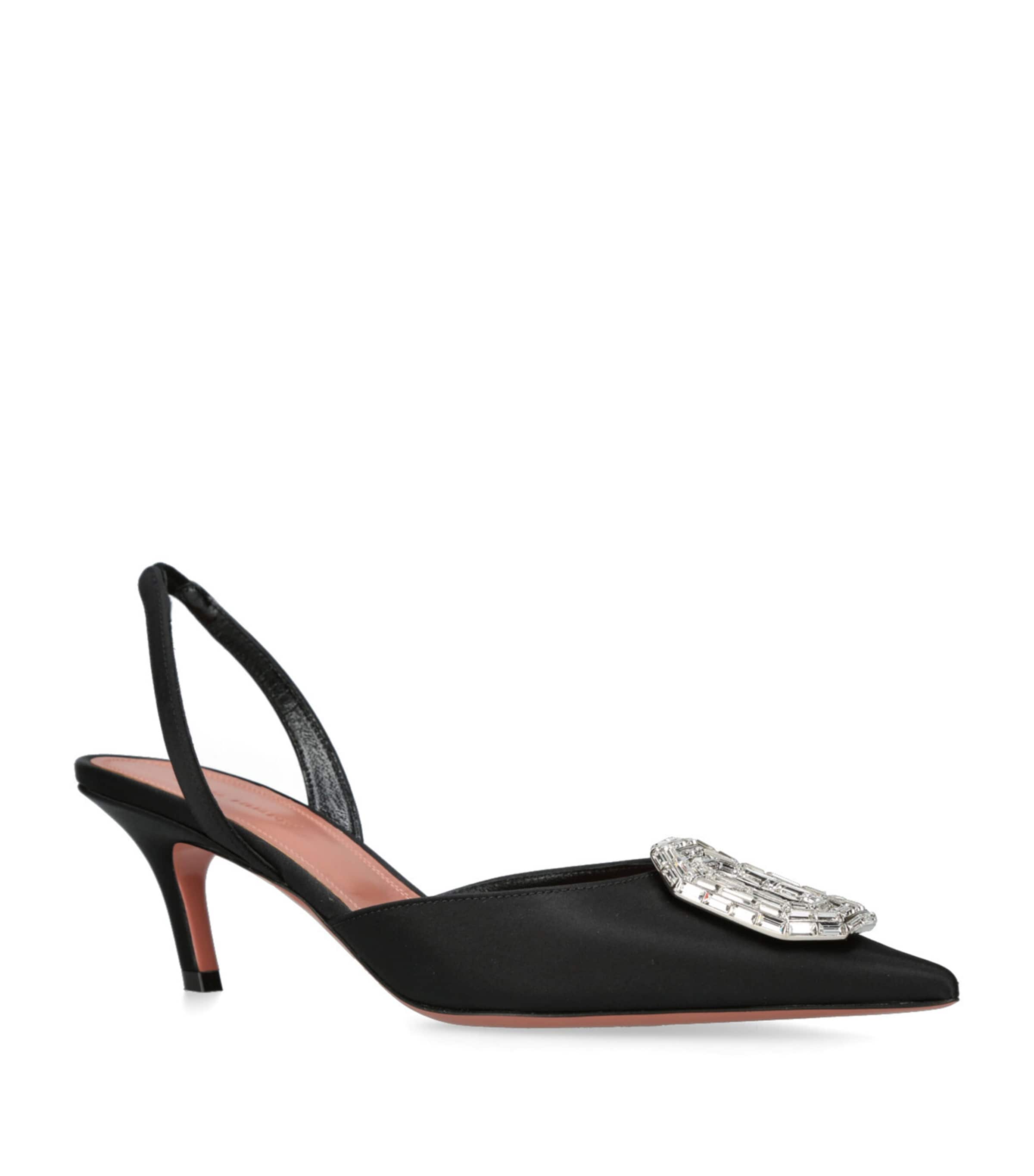 Amina Muaddi Satin Camelia Slingback Mules 60 Black Image 5