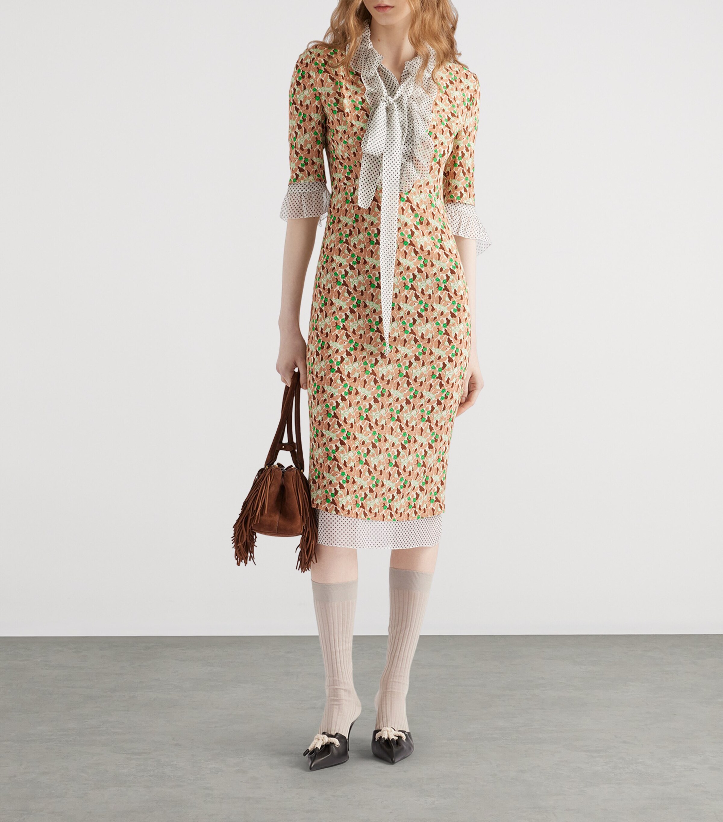 Prada Womens Silk-Blend Floral Midi Dress Image 2