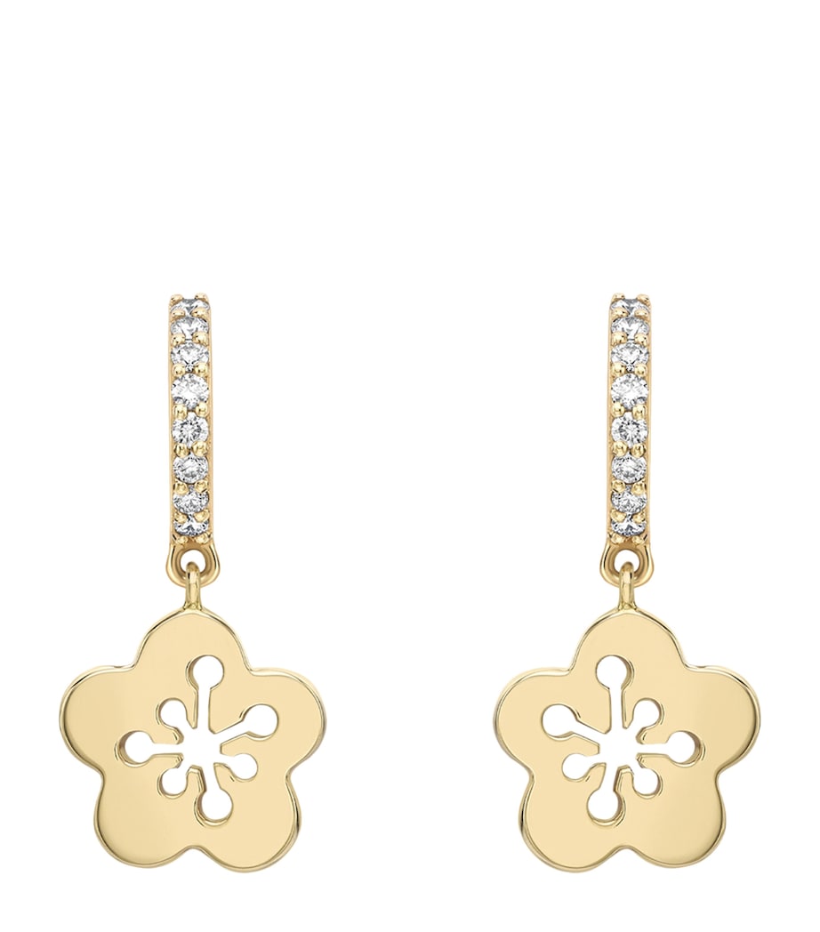 Mini Yellow Gold and Diamond Blossom Drop Earrings 18 CARAT YELLOW GOLD Image 1