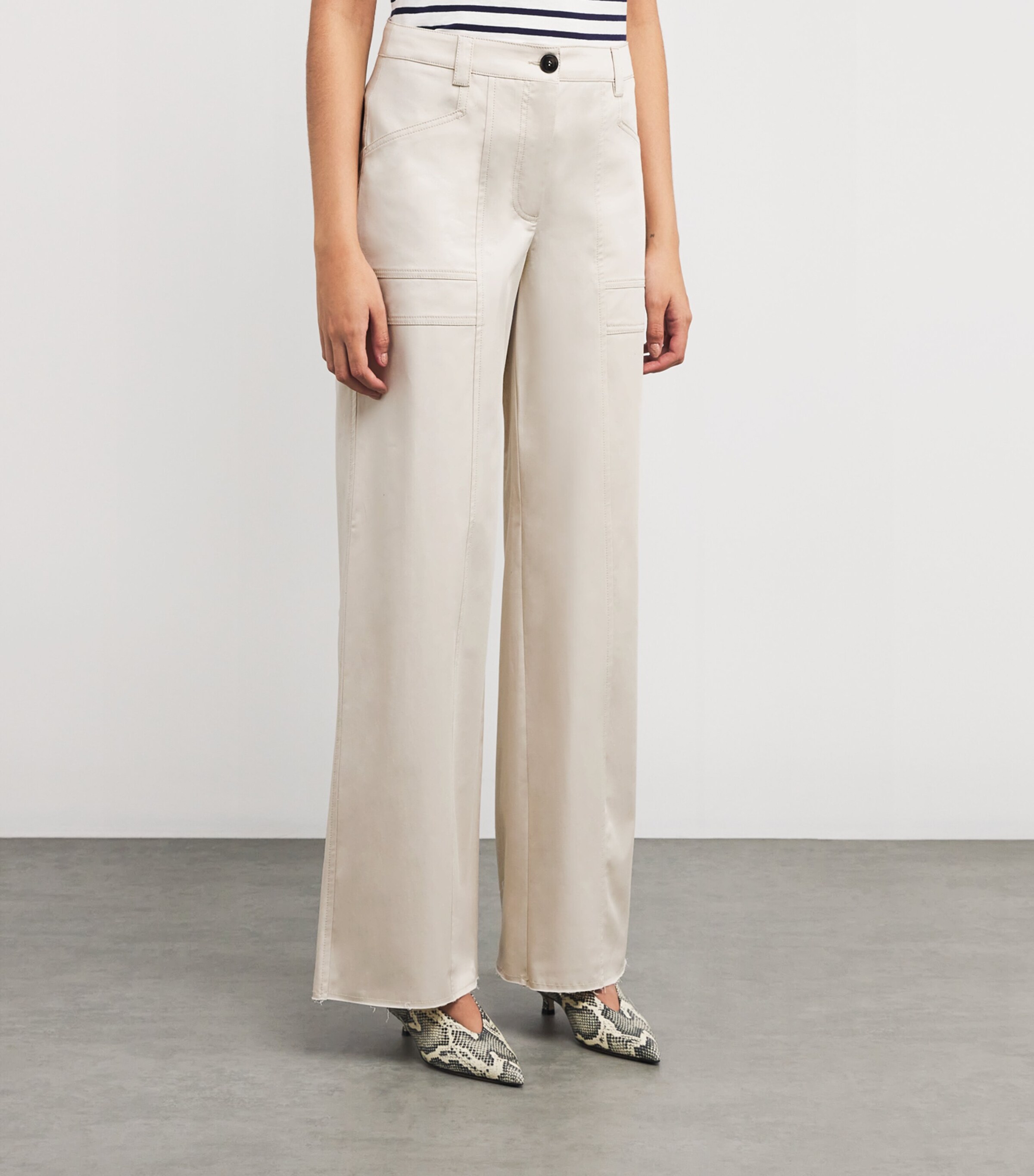 MAX&Co. Cotton Gabardine Cargo Trousers Cream Image 3