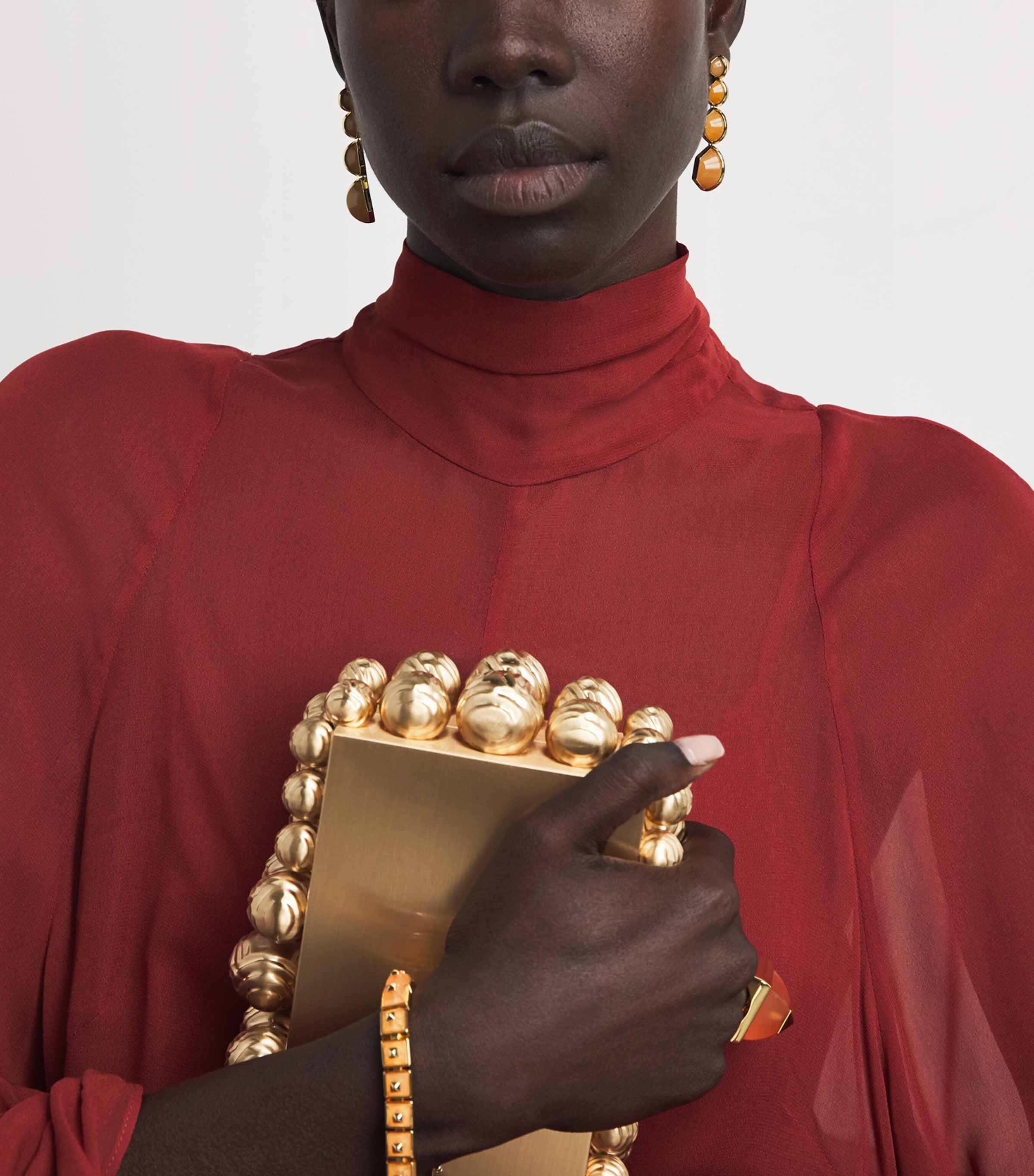 Eddie Borgo Gold-Plated Inlaid Honeycomb Earrings Gld/ambr/argnt Image 4