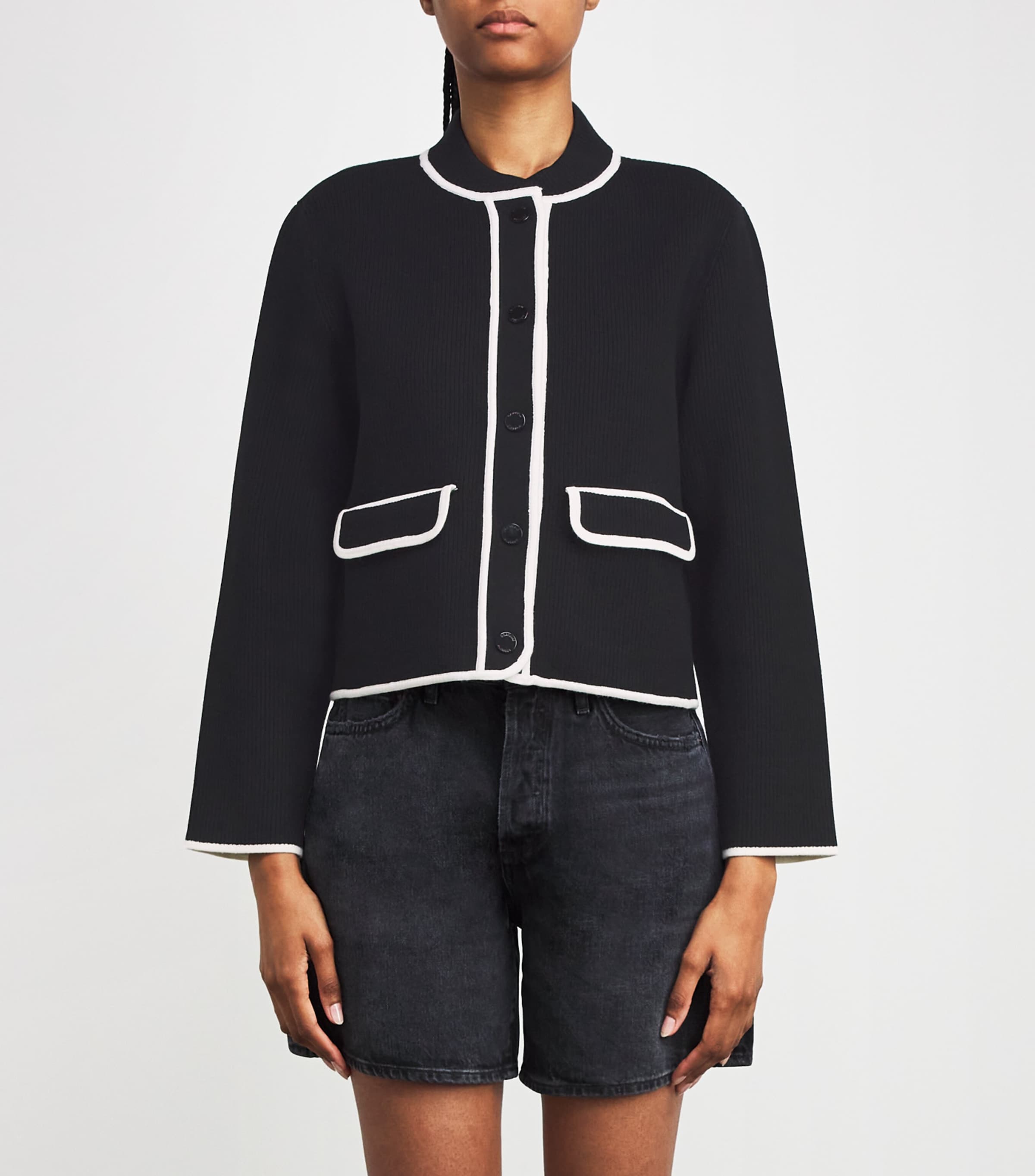 Contrast-Trim Cardigan BLACK Image 3