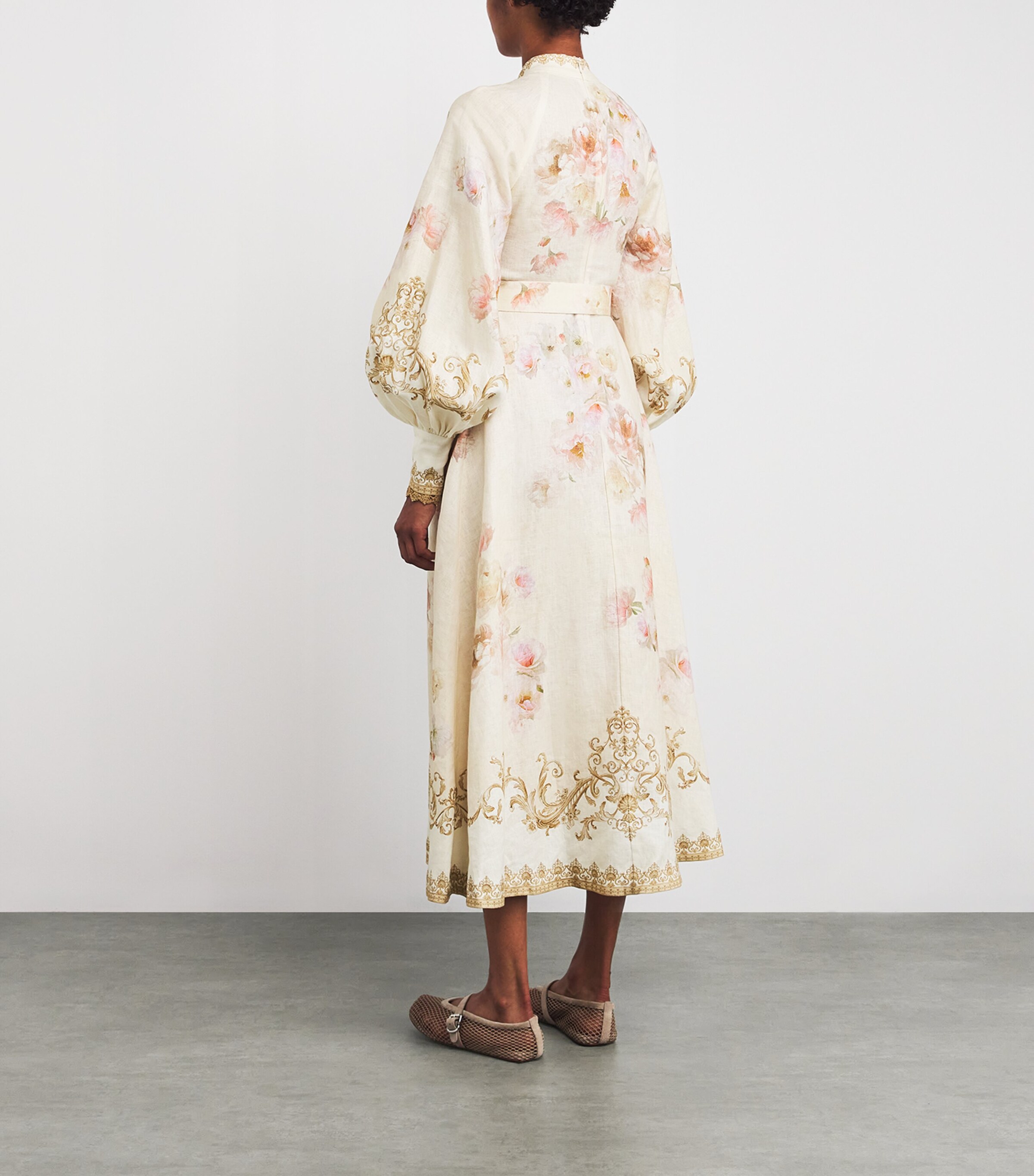 Linen Hypnotic Midi Dress CREAM PEONY Image 3