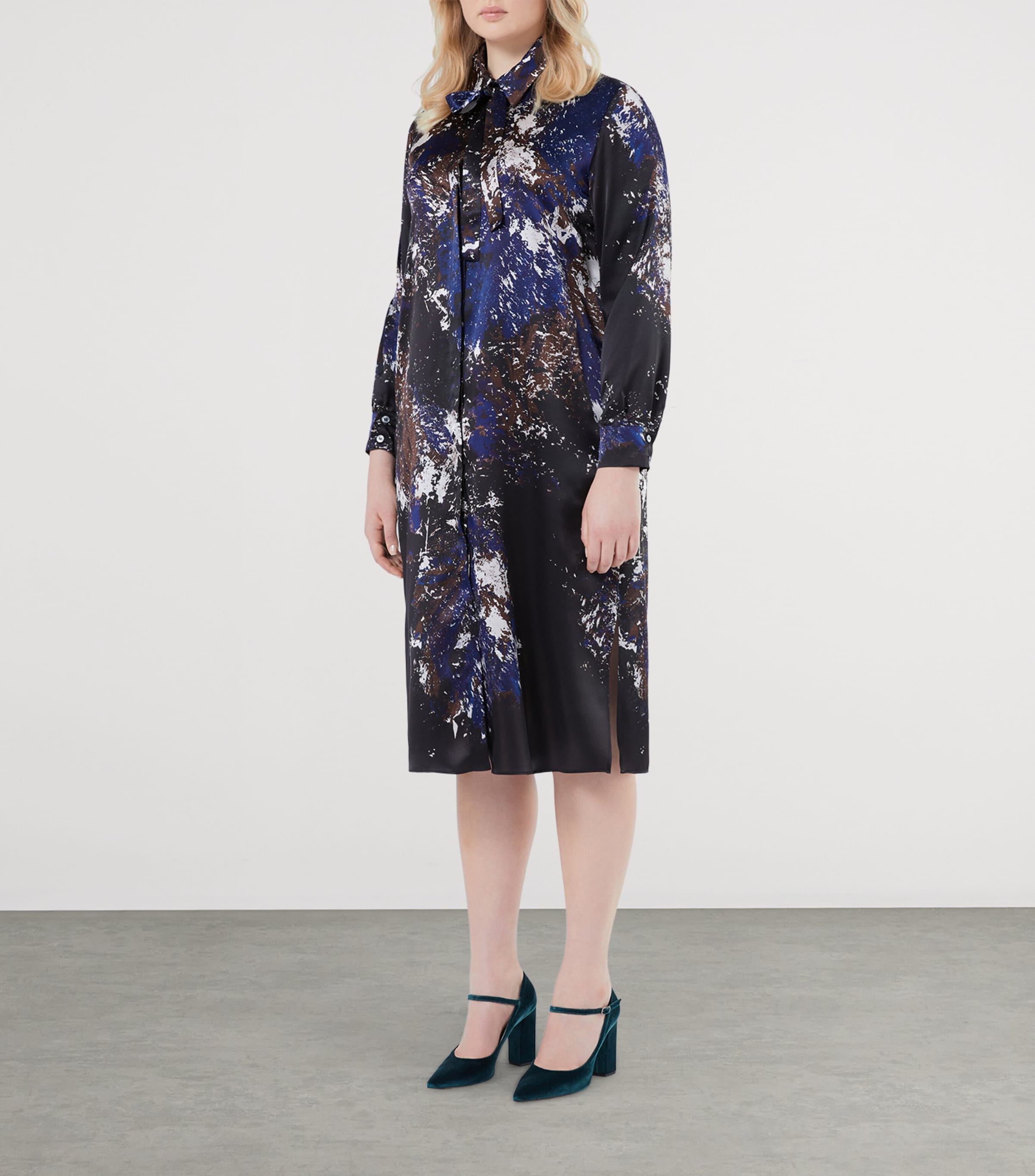Silk Danila Shirt Midi Dress BLUE/BLACK Image 2