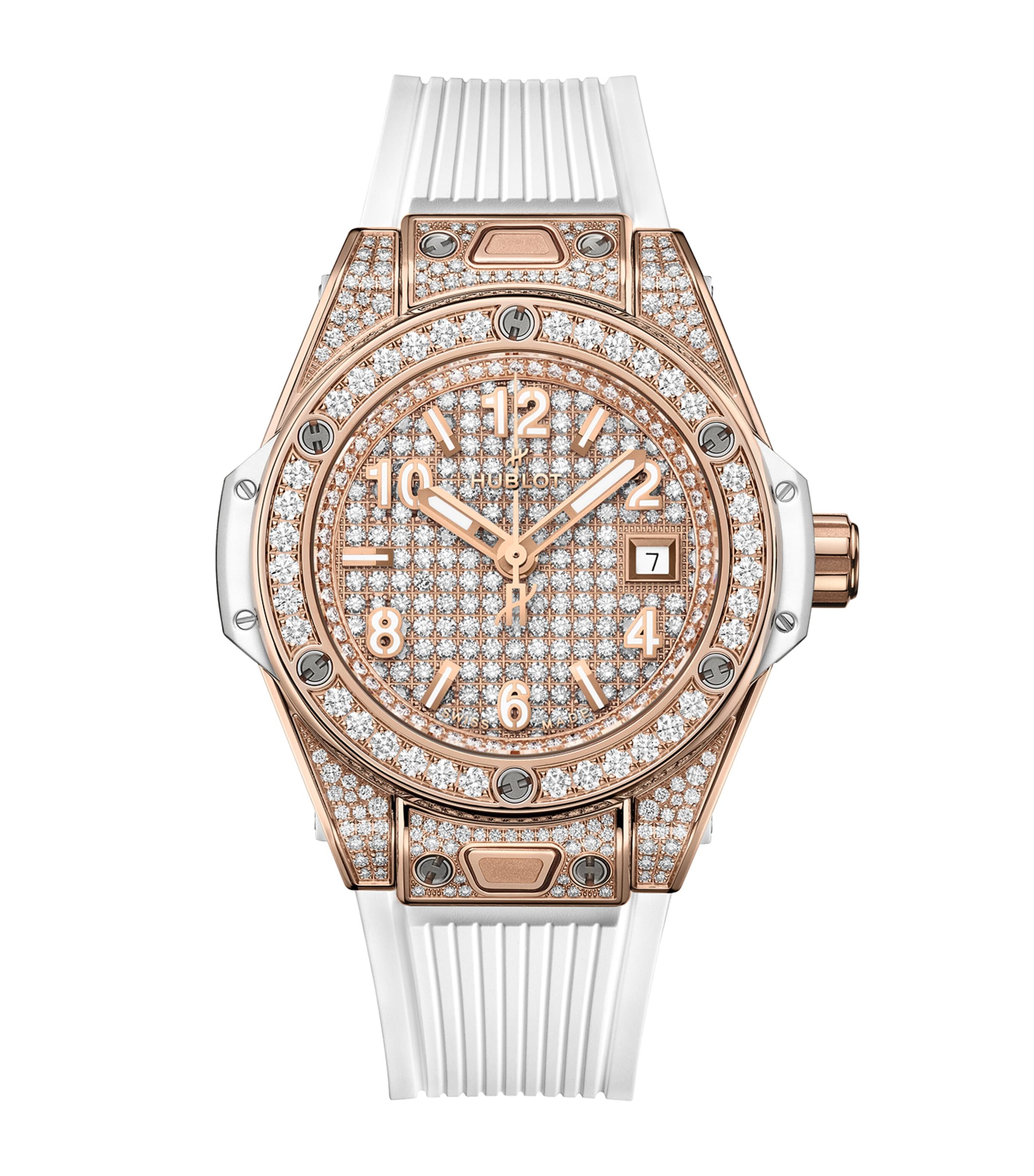 Hublot King Gold And Full Pavé Diamond Big Bang One Click Watch