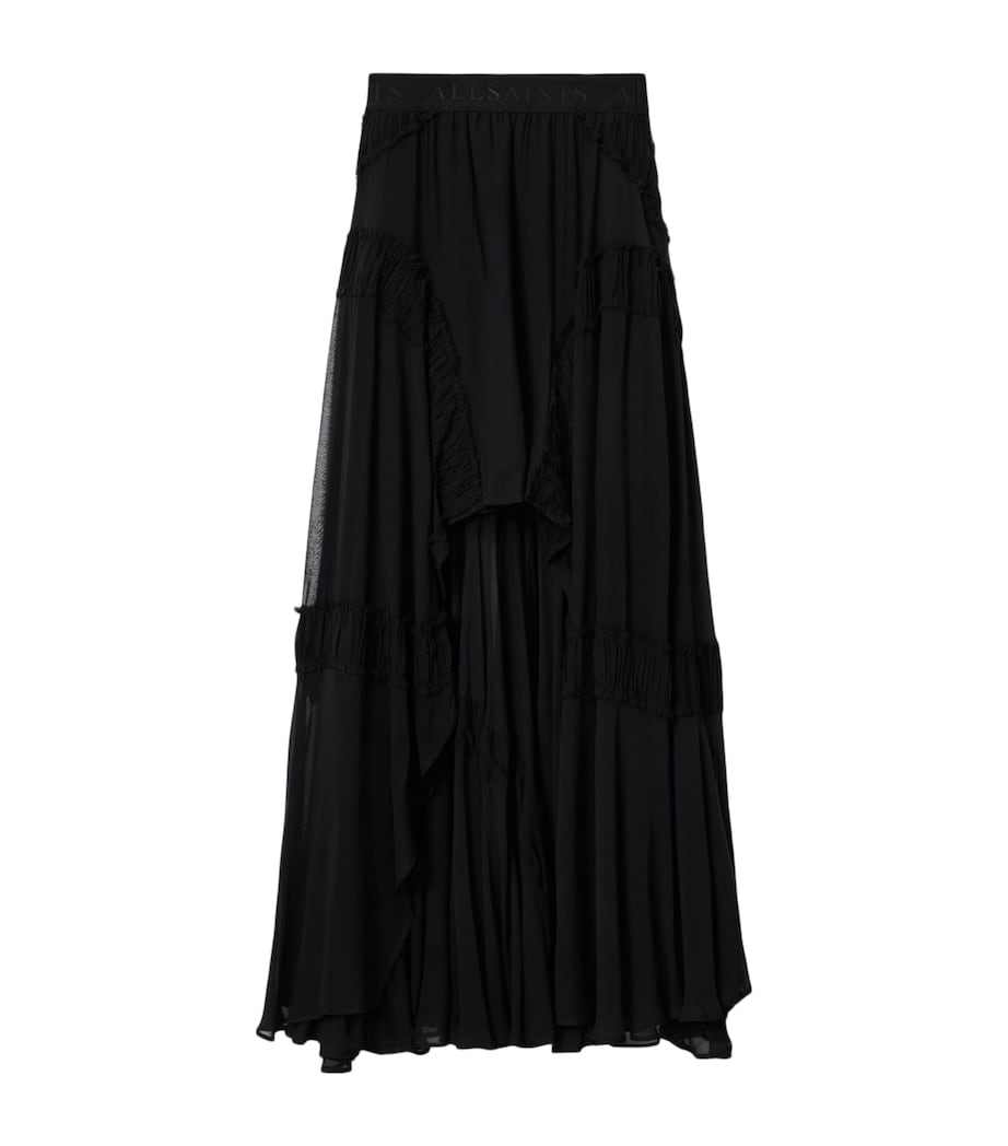 AllSaints Womens Ruched Asymmetric Dorina Maxi Skirt Black Image 1