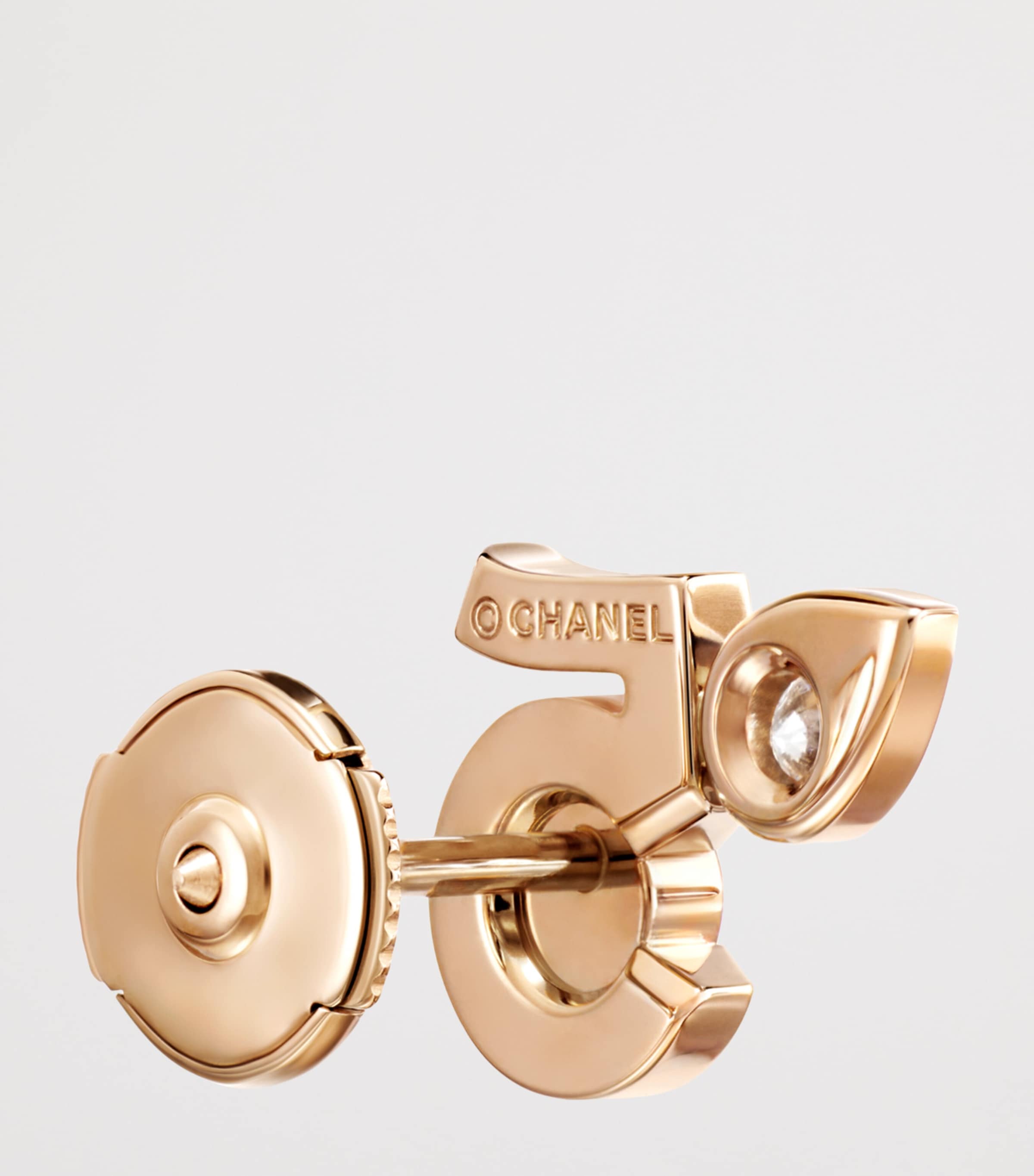 CHANEL Beige Gold and Diamond Extrait de N°5 Stud Earrings Beige Gold Image 4