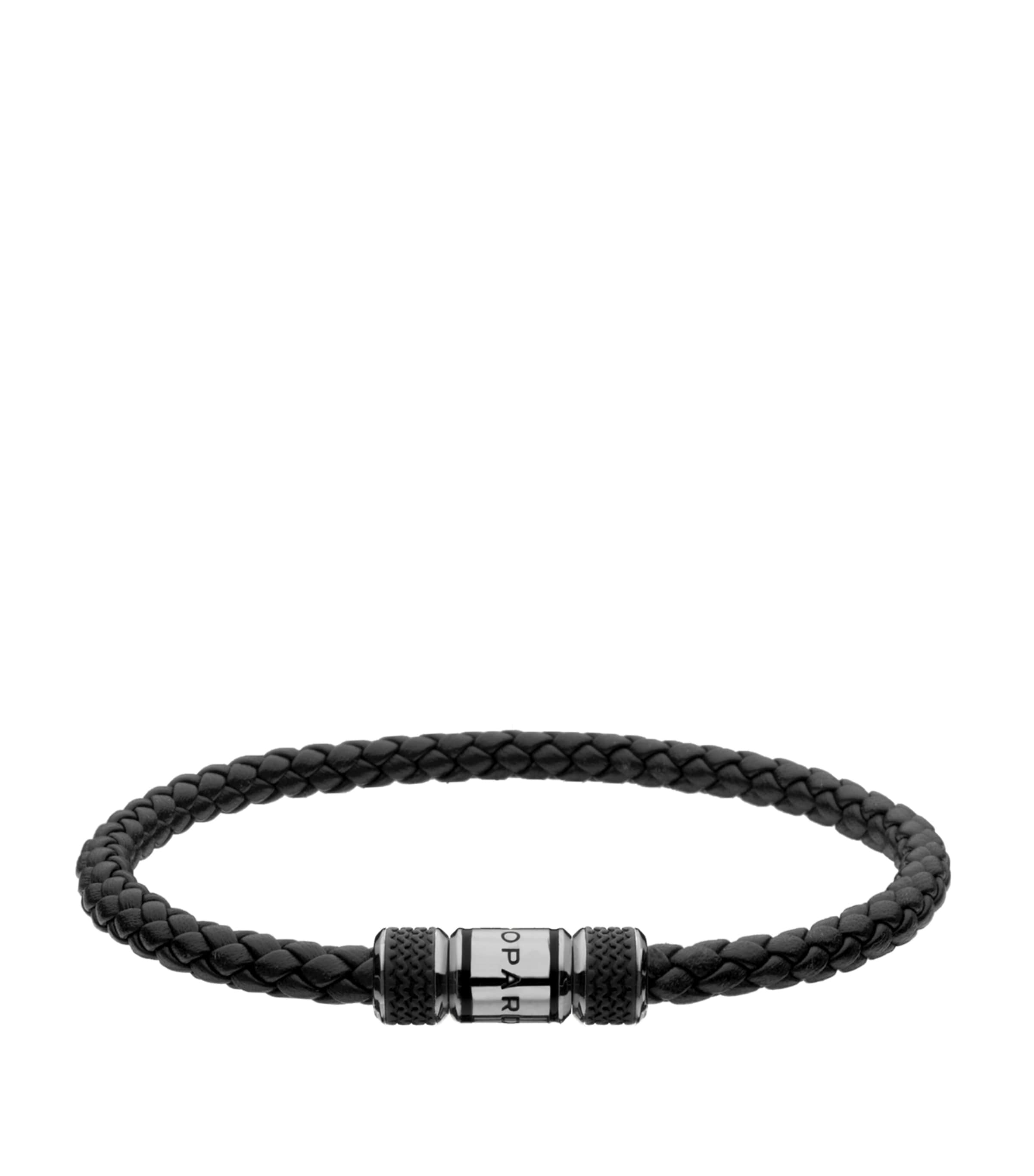 Shop Chopard Leather And Palladium Classic Racing Bracelet In Black