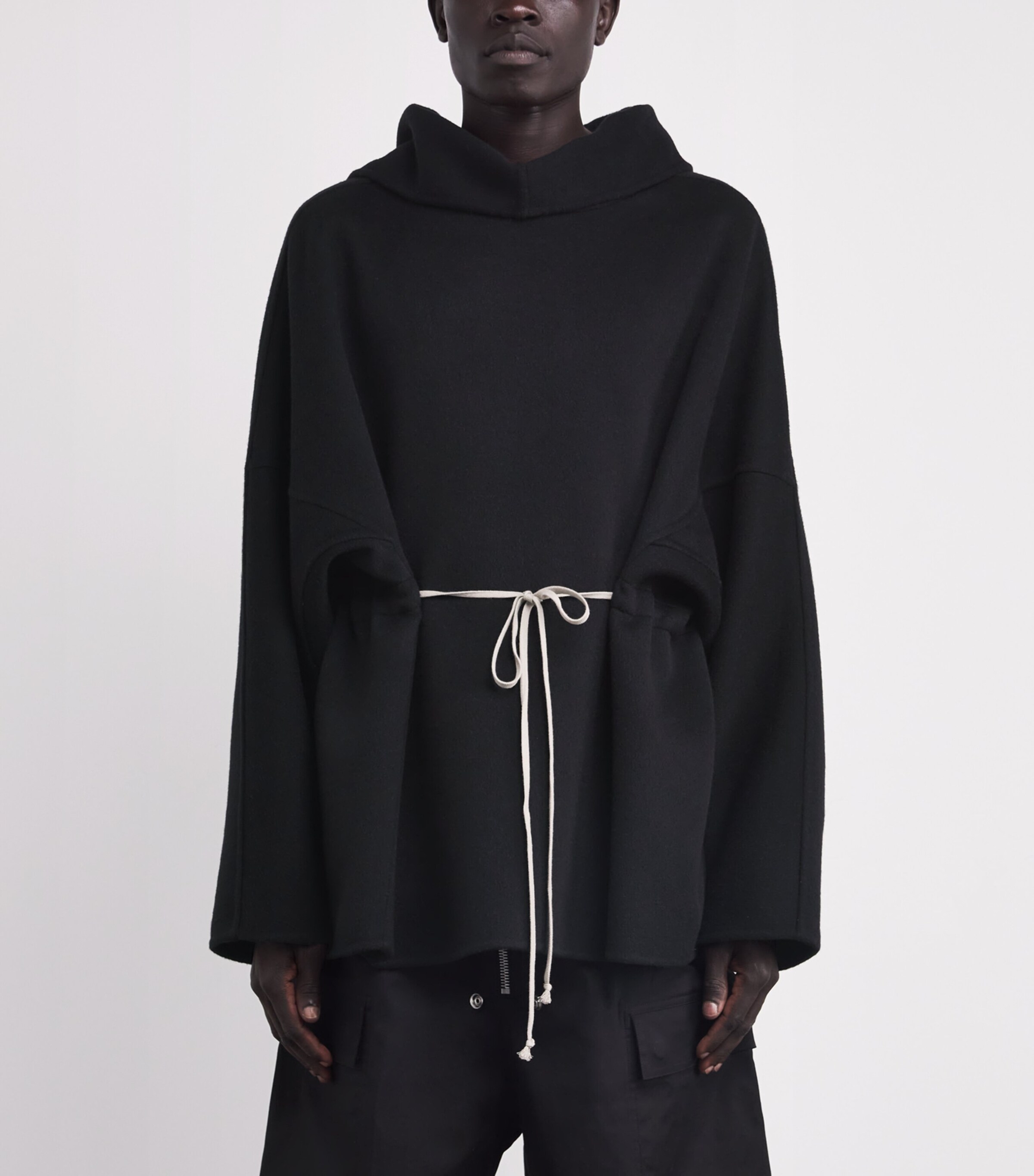 Rick Owens Mens Cashmere Double-Faced Tunic Hoodie Black Image 3