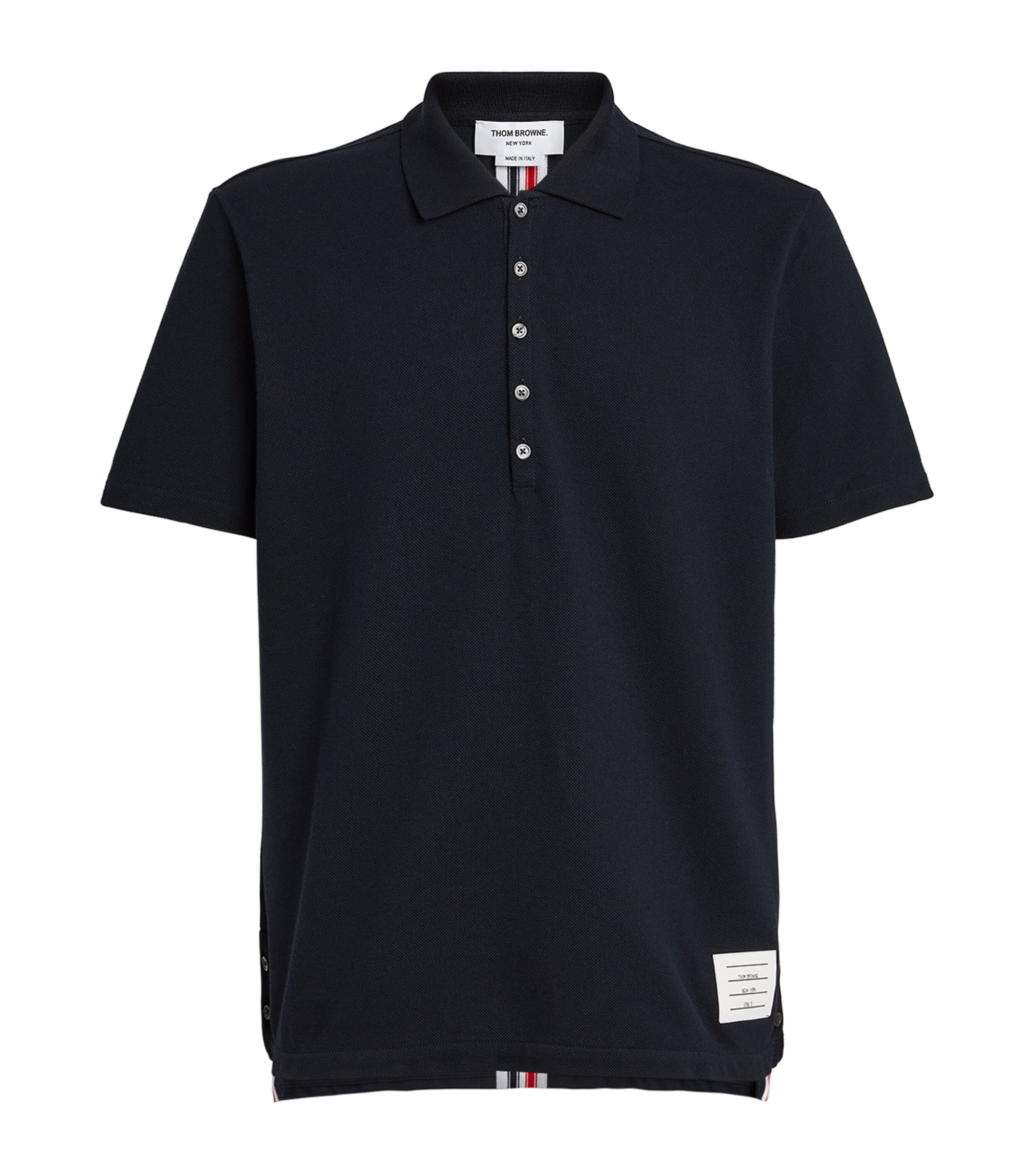 Thom Browne Tricolour Stripe Polo Shirt In Navy