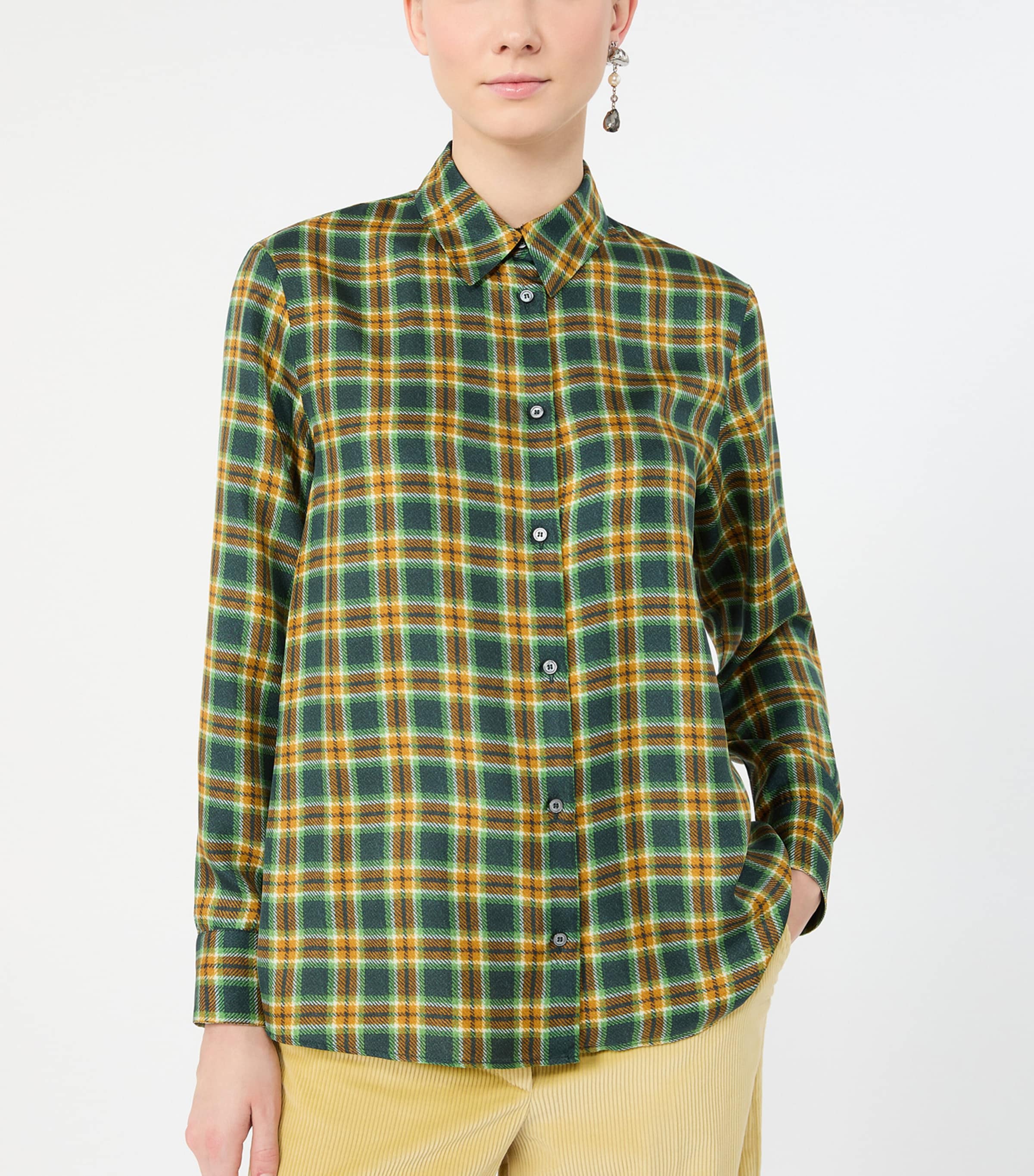 Weekend Max Mara Silk Check Shirt In Green