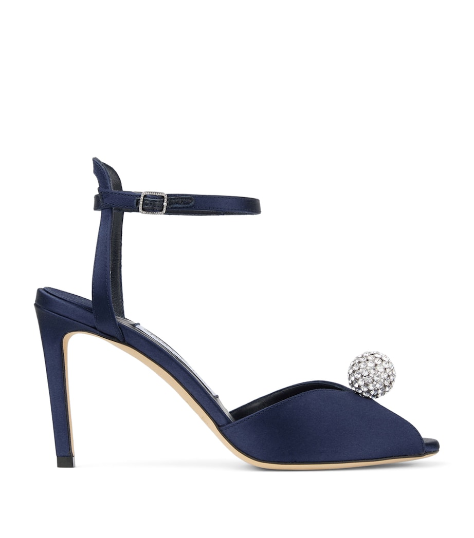 Jimmy Choo Sacora 85 Satin Heeled Sandals Marine/crystal Image 1