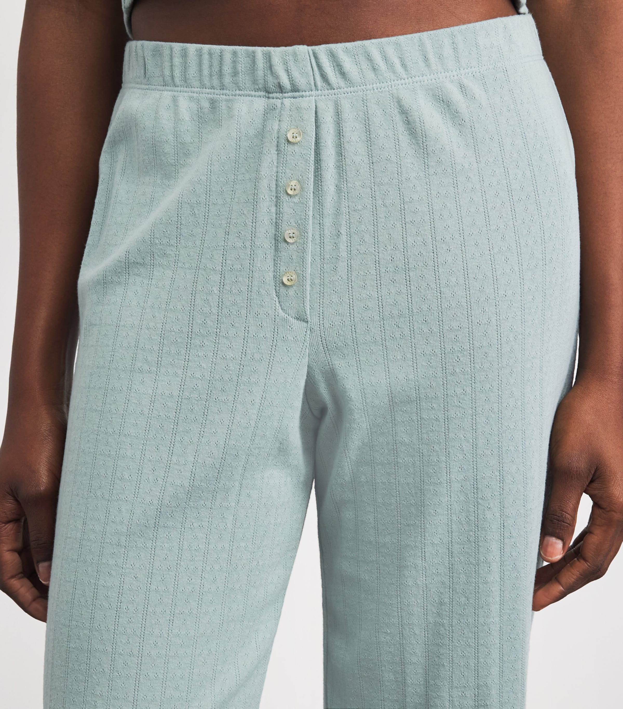 LESET Womens Cotton Pointelle Lounge Trousers Eucalyptus Image 3