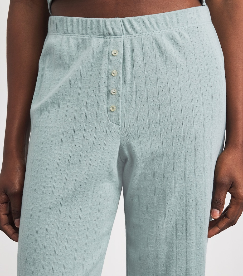 LESET Womens Cotton Pointelle Lounge Trousers Eucalyptus Image 3