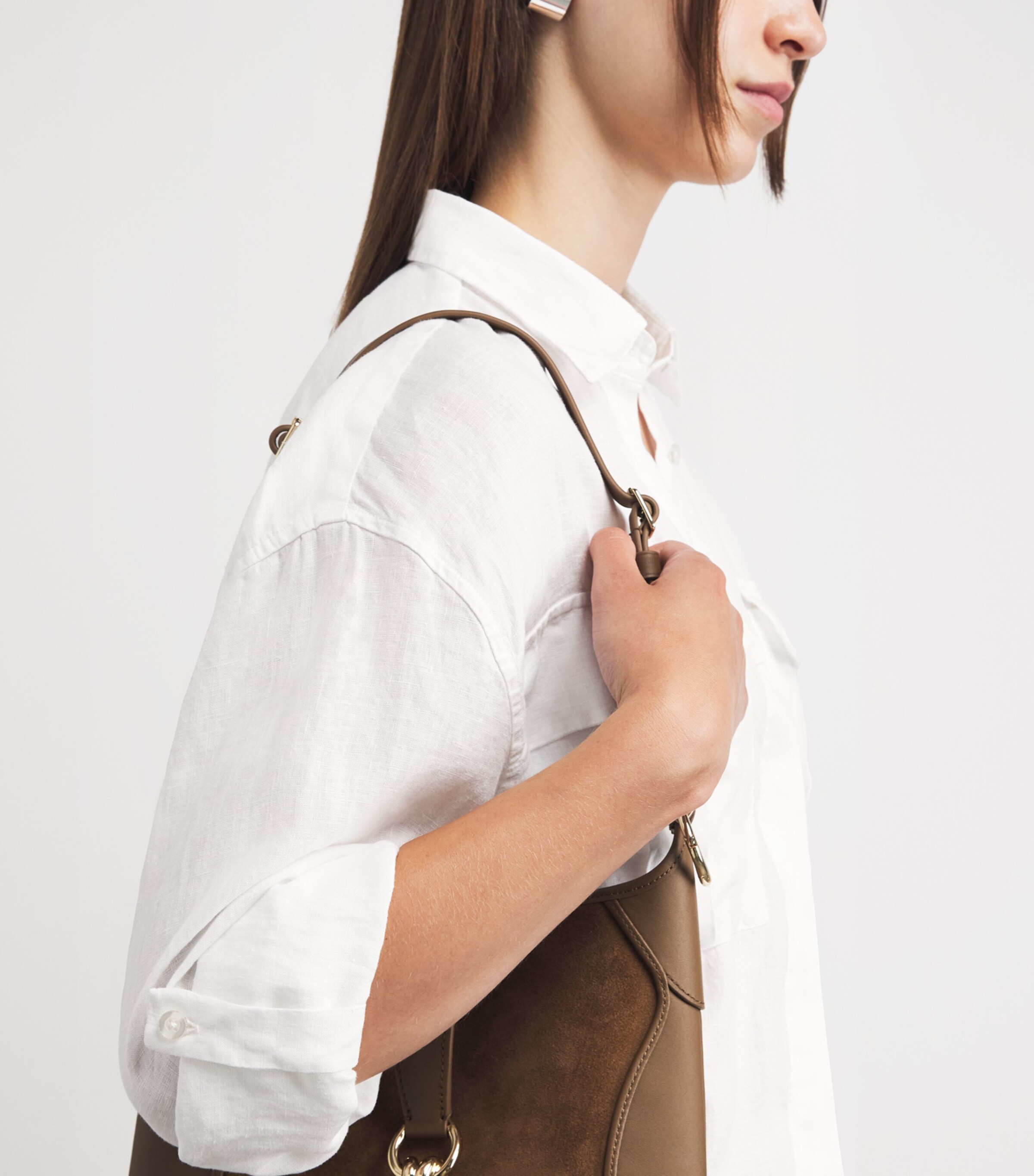 7 For All Mankind Womens Linen Patch-Pocket Shirt Linen White Image 3