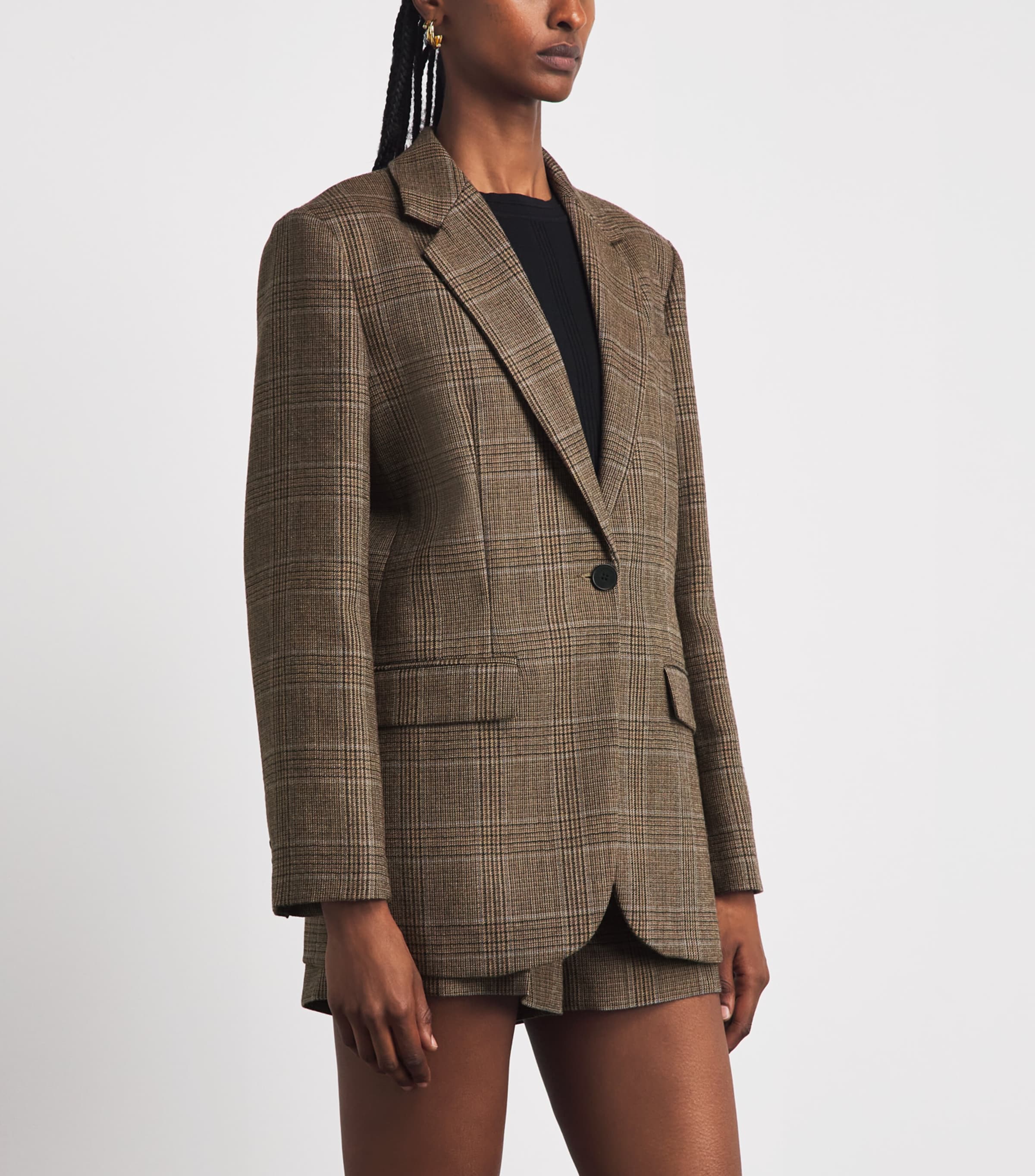 Sandro Paris Womens Wool Check Blazer Caramel Image 4