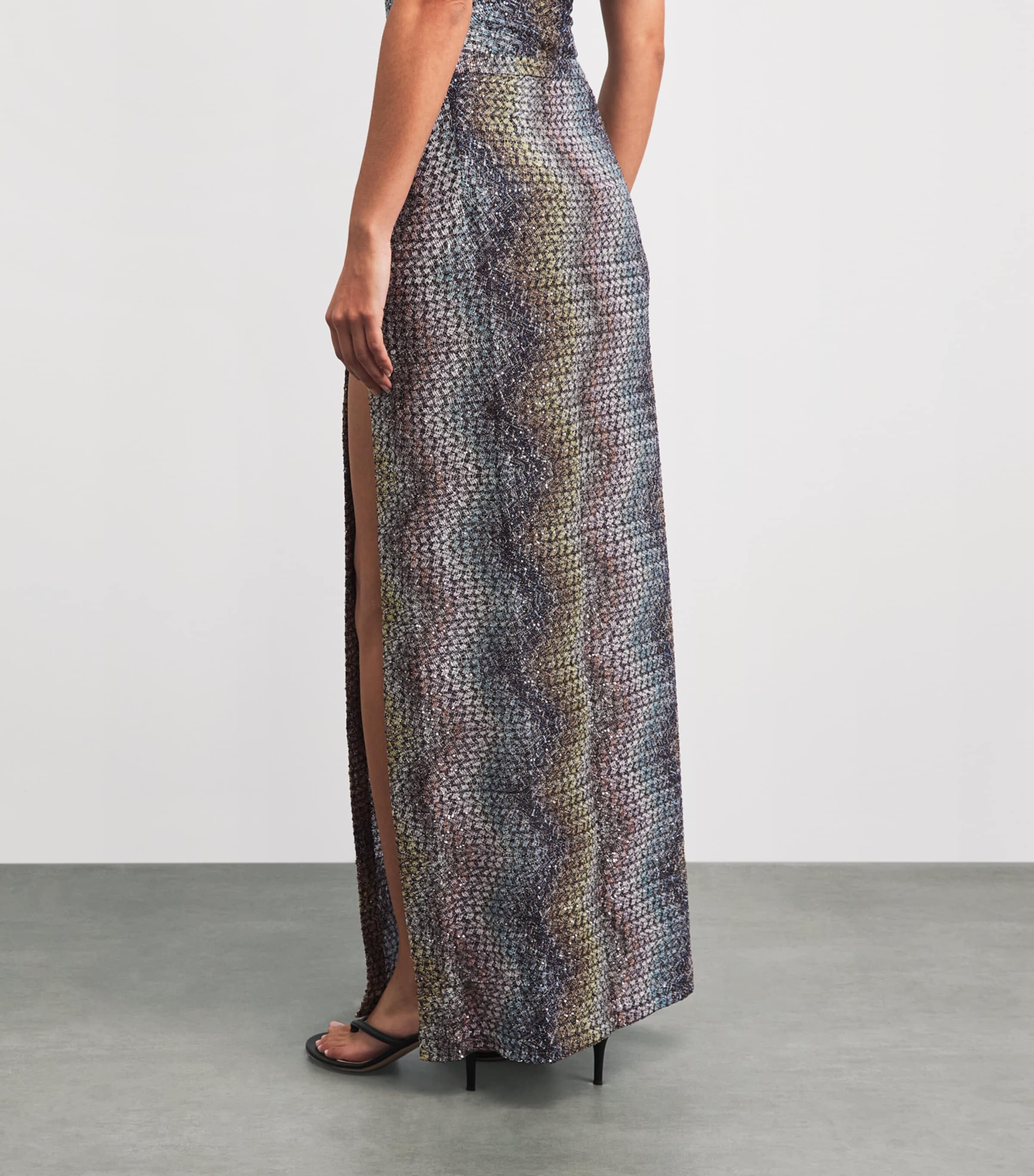 Missoni Womens Lamé Zigzag Maxi Skirt Smsns Mlt Blu/yl/vlt Image 5