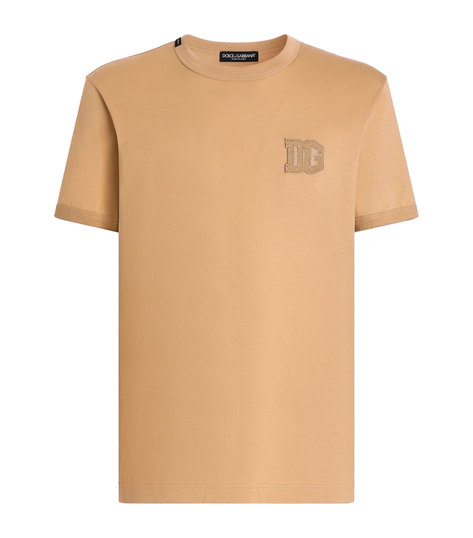 Dolce&Gabbana Mens Cotton Logo-Patch T-Shirt Light Walnut B Image 1