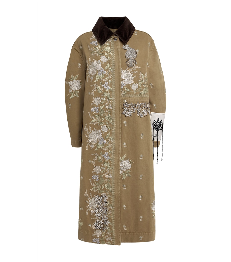 Erdem Womens Denim-Crystal Embroidered Overcoat Cumin Image 1