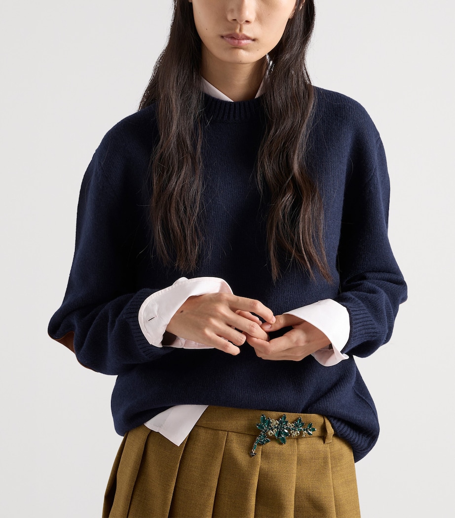 Prada Womens Wool Elbow-Patch Sweater Blue Image 3
