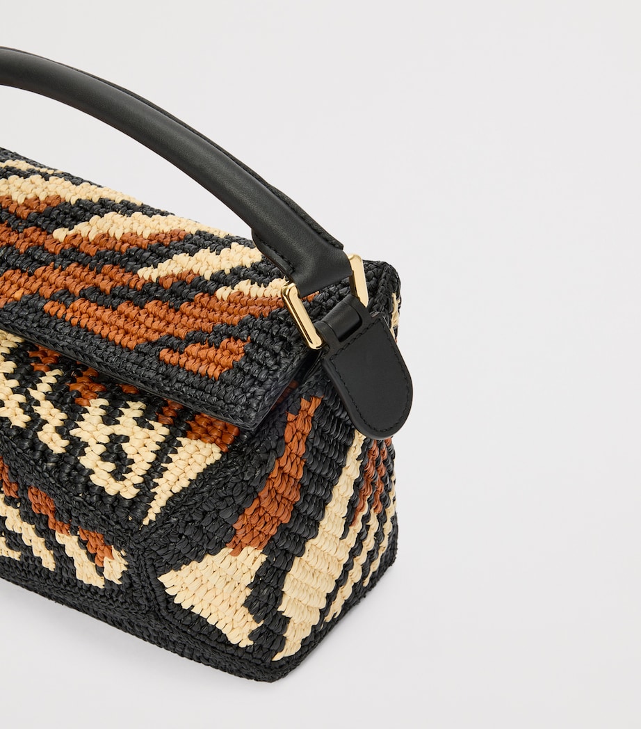 LOEWE x Paula's Ibiza Small Raffia Puzzle Edge Top-Handle Bag Black/honey Gold Image 8