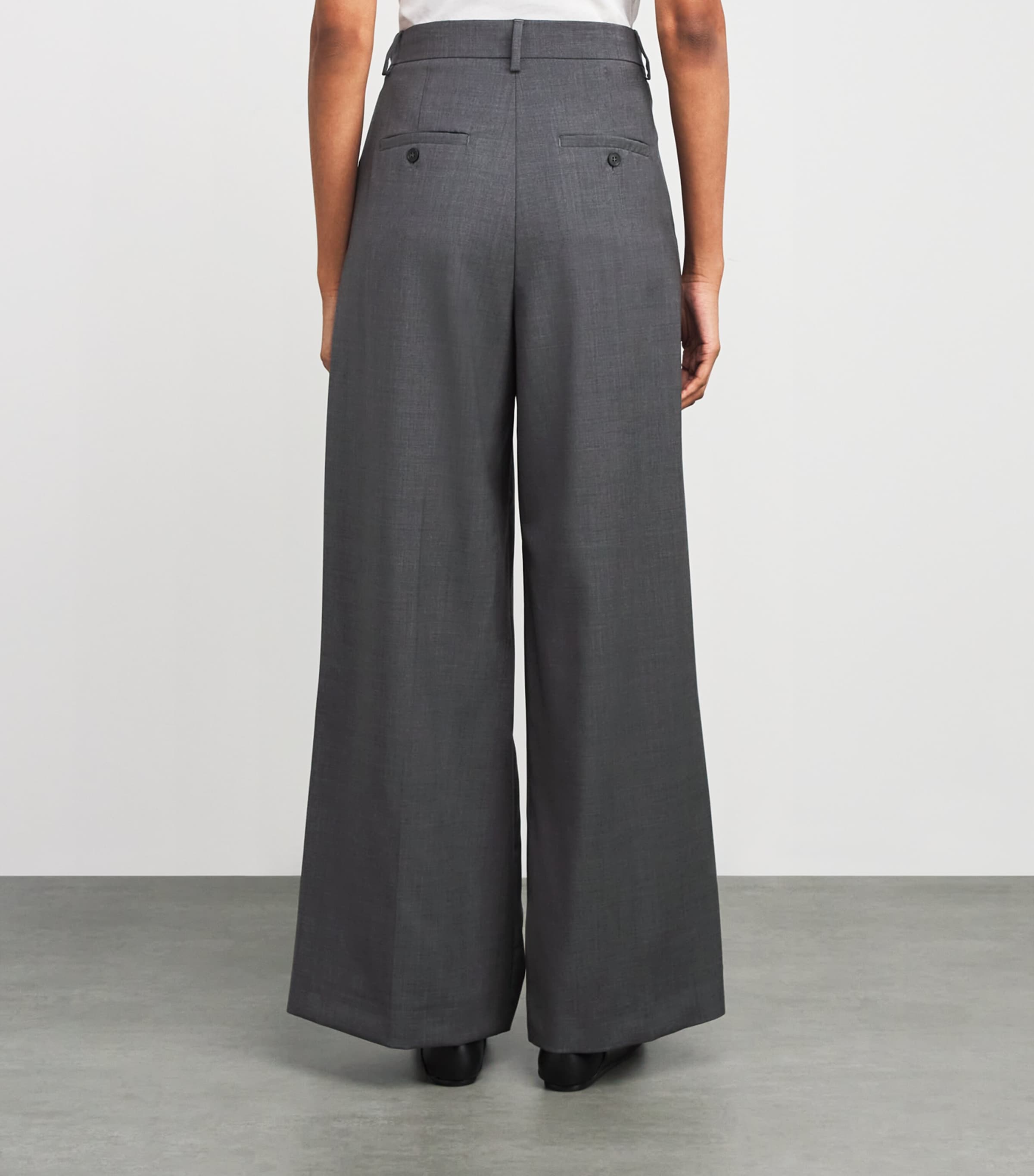 Virgin Wool Wide-Leg Tailored Trousers MEDIUM GREY Image 4