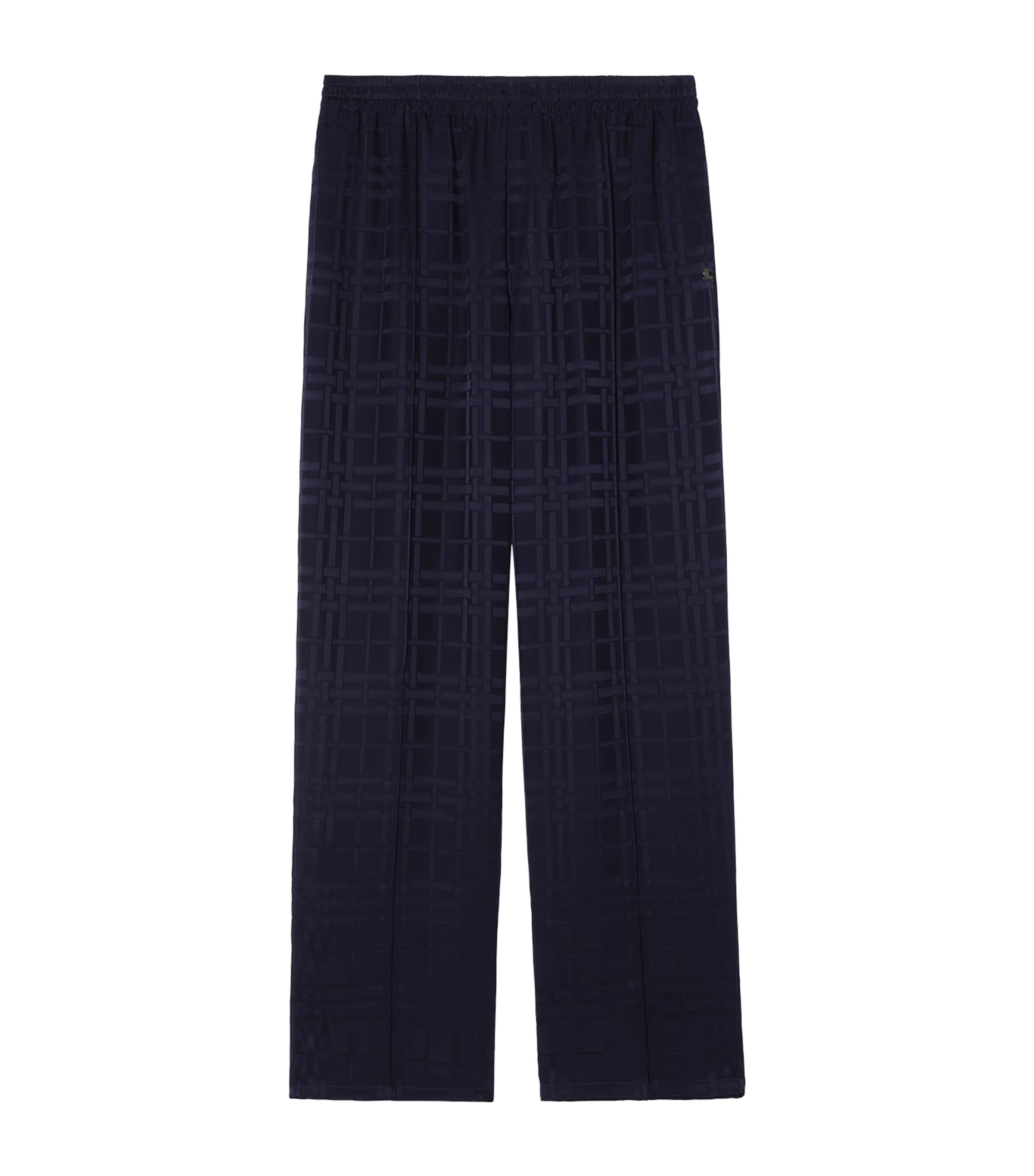 Burberry Womens Silk Check Straight-Leg Trousers Dark Ink Blue Ip Chk Image 1