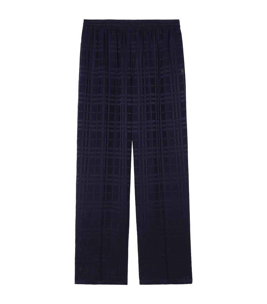 Burberry Womens Silk Check Straight-Leg Trousers Dark Ink Blue Ip Chk Image 1