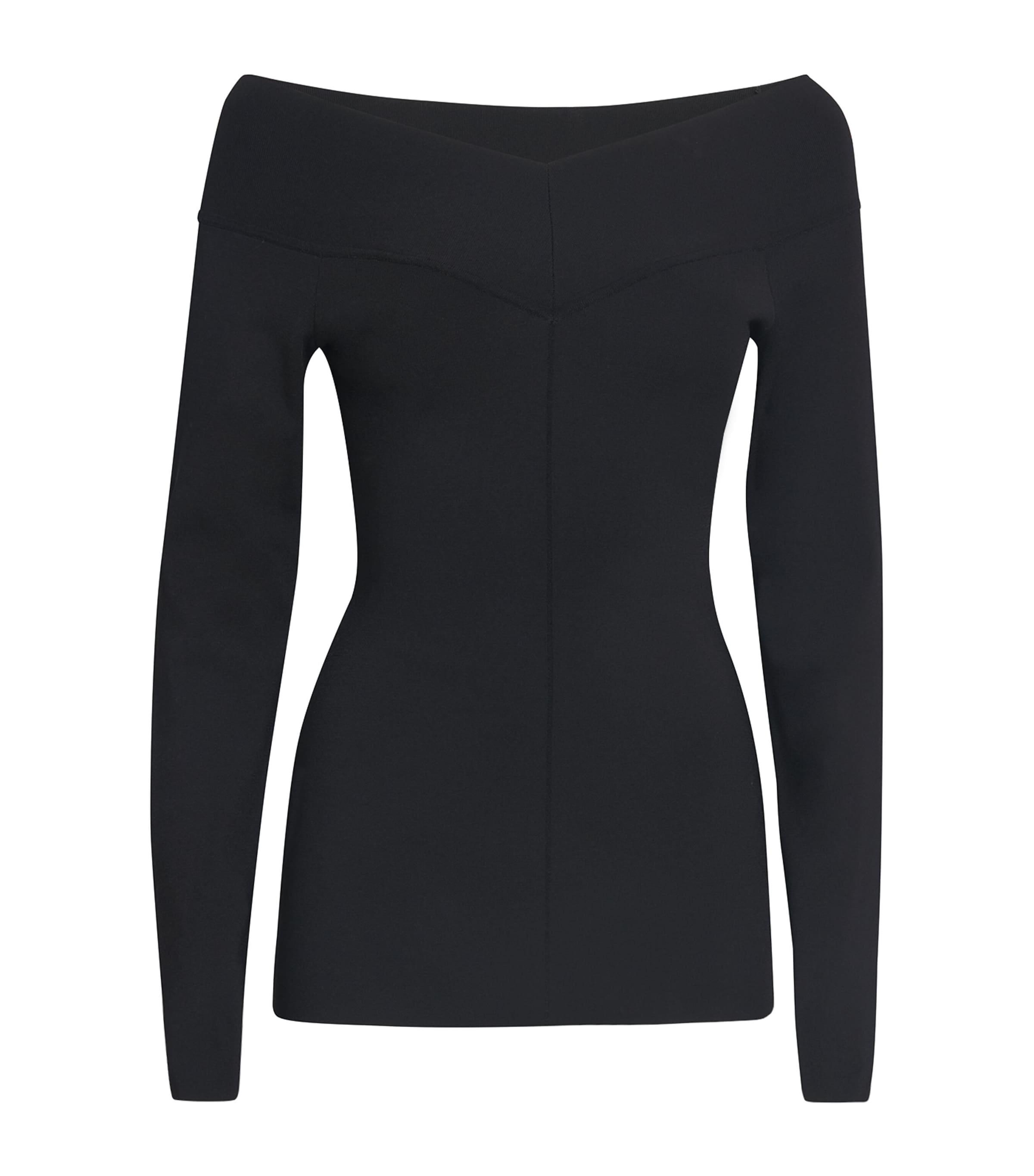 Stella Mccartney Womens Off-shoulder Long-sleeve Compact-knit Top Black In Black