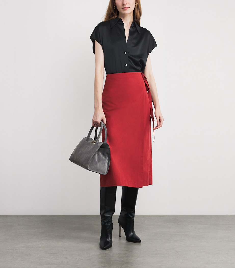 Ruched-Back Button-Up Blouse 001BLK-BLACK Image 2