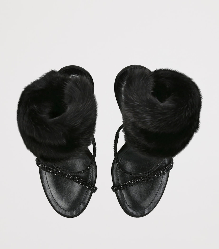 Fur-Trim Cleo Sandals 105 BLACK Image 4