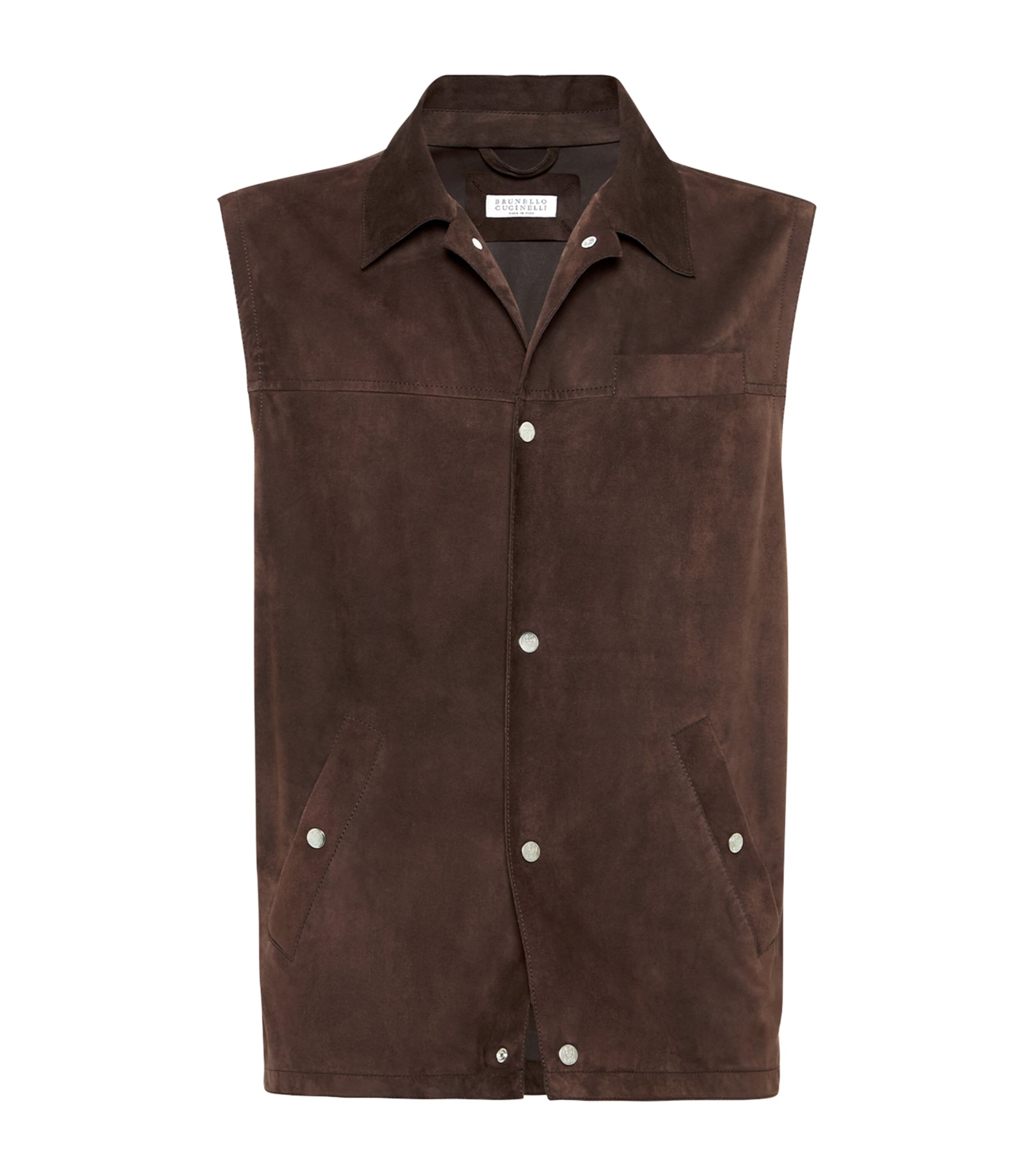 Brunello Cucinelli Brown Suede Button-Up Gilet