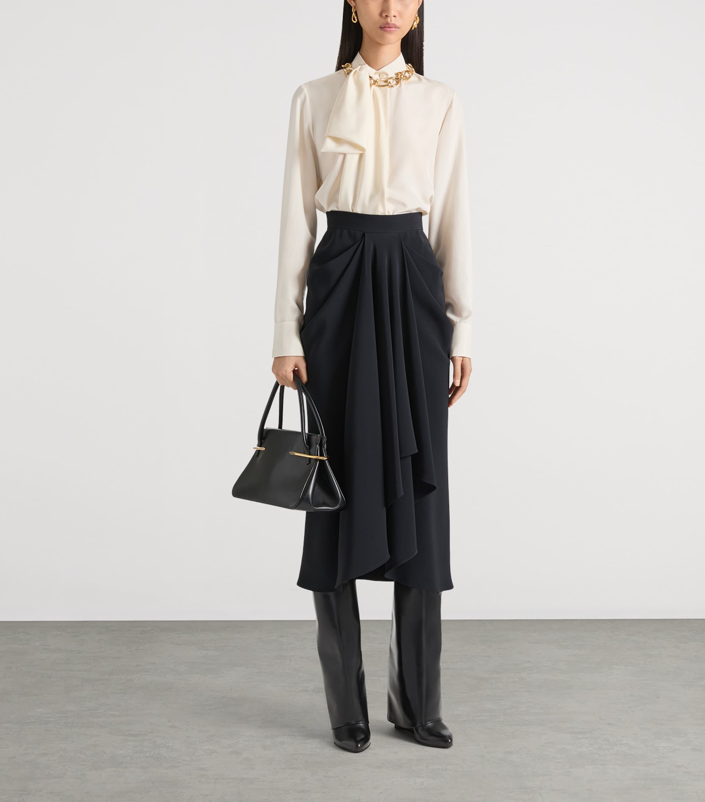 Draped Midi Skirt BLACK Image 2