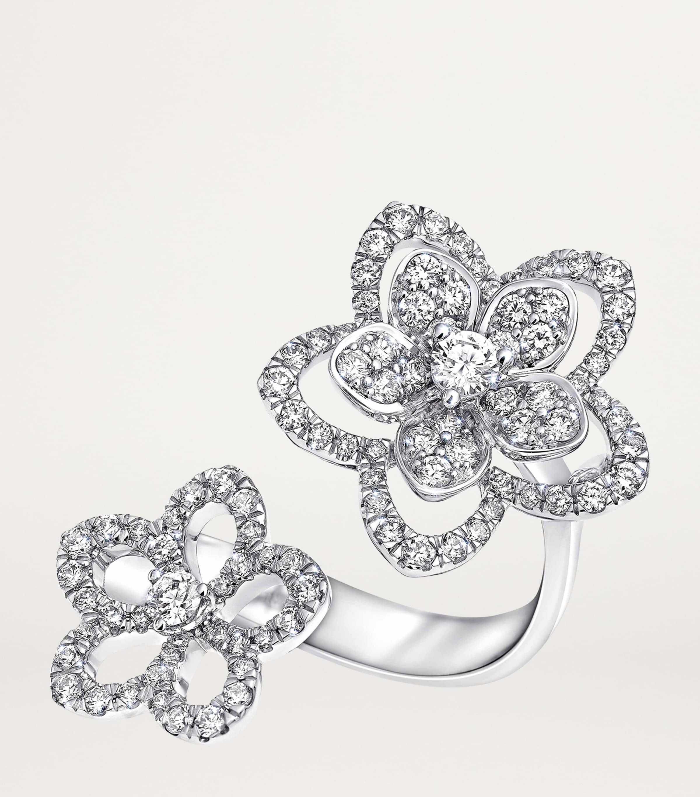 White Gold and Diamond Wild Flower Ring (One Size) WHITE GOLD Image 5