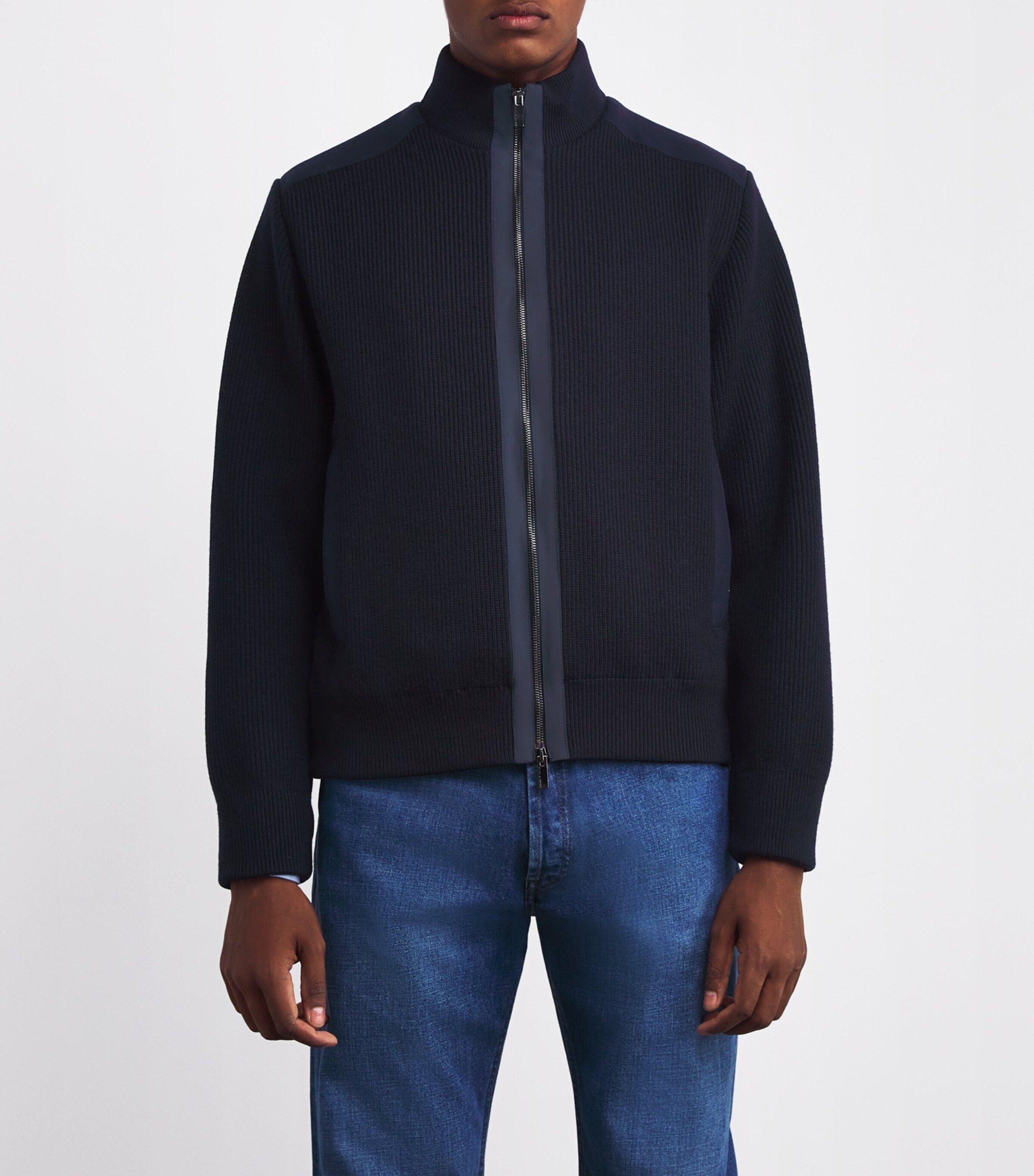 Paul & Shark Mens Wool Panelled Ribbed Zipped Sweater Image 3