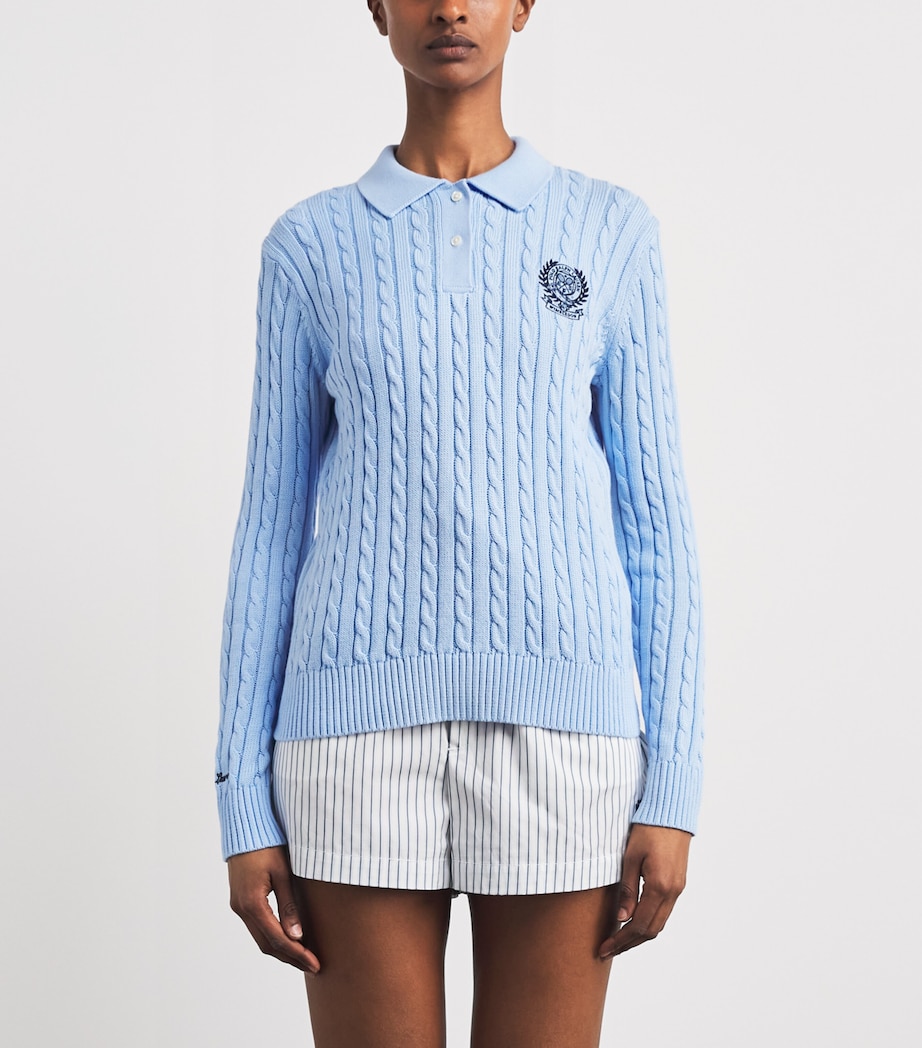 Polo Ralph Lauren Womens x Wimbledon Cable-Knit Polo Sweater Office Blue Image 4
