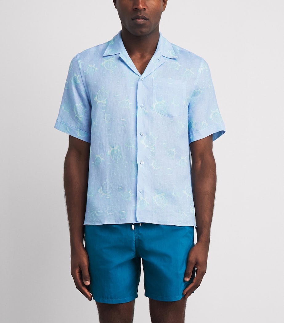 Vilebrequin Mens Linen Bubble Turtle Print Charli Shirt Cloudy Image 4