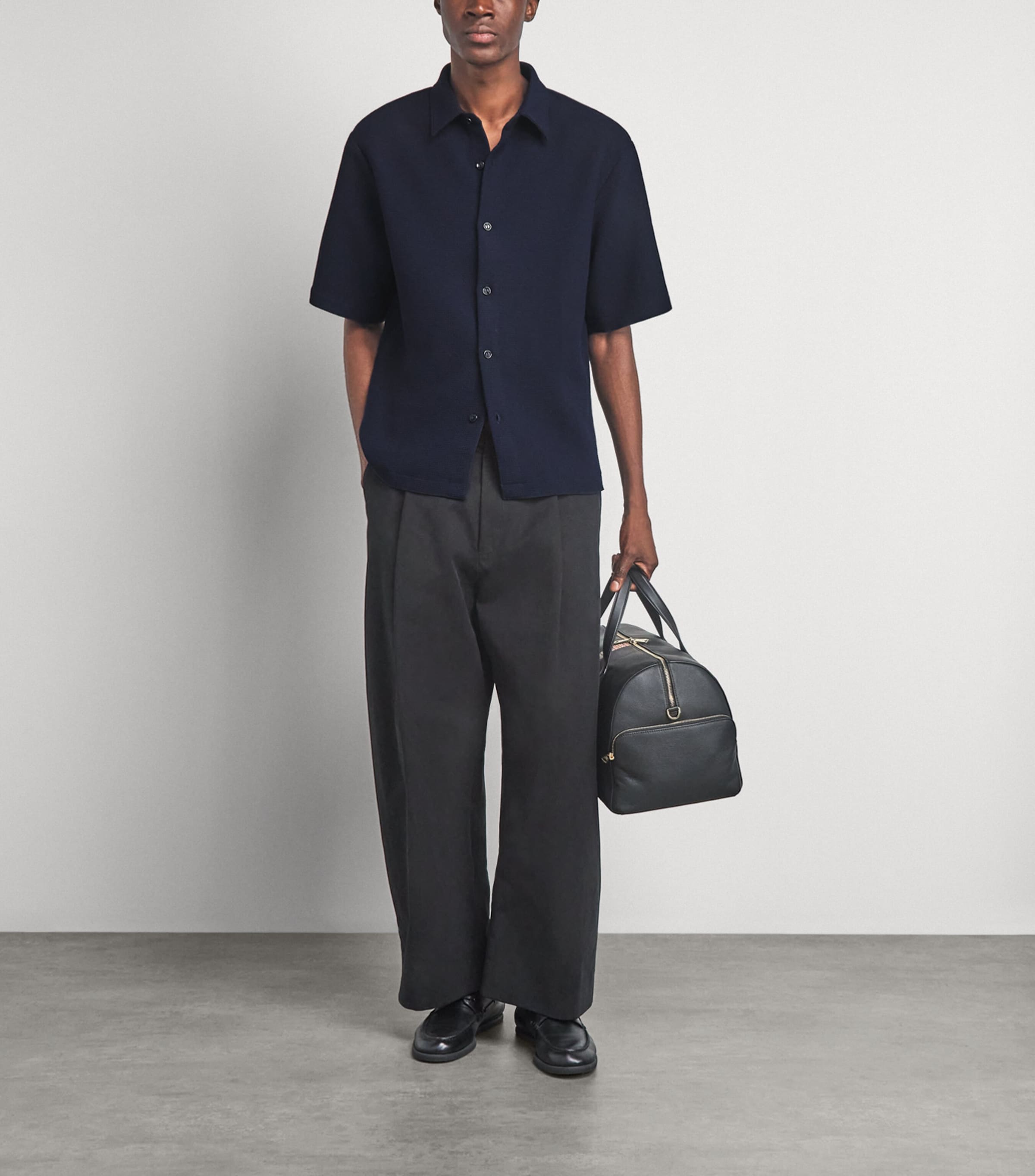 Sandro Paris Mens Textured Short-Sleeve Shirt Navy Blue Image 2