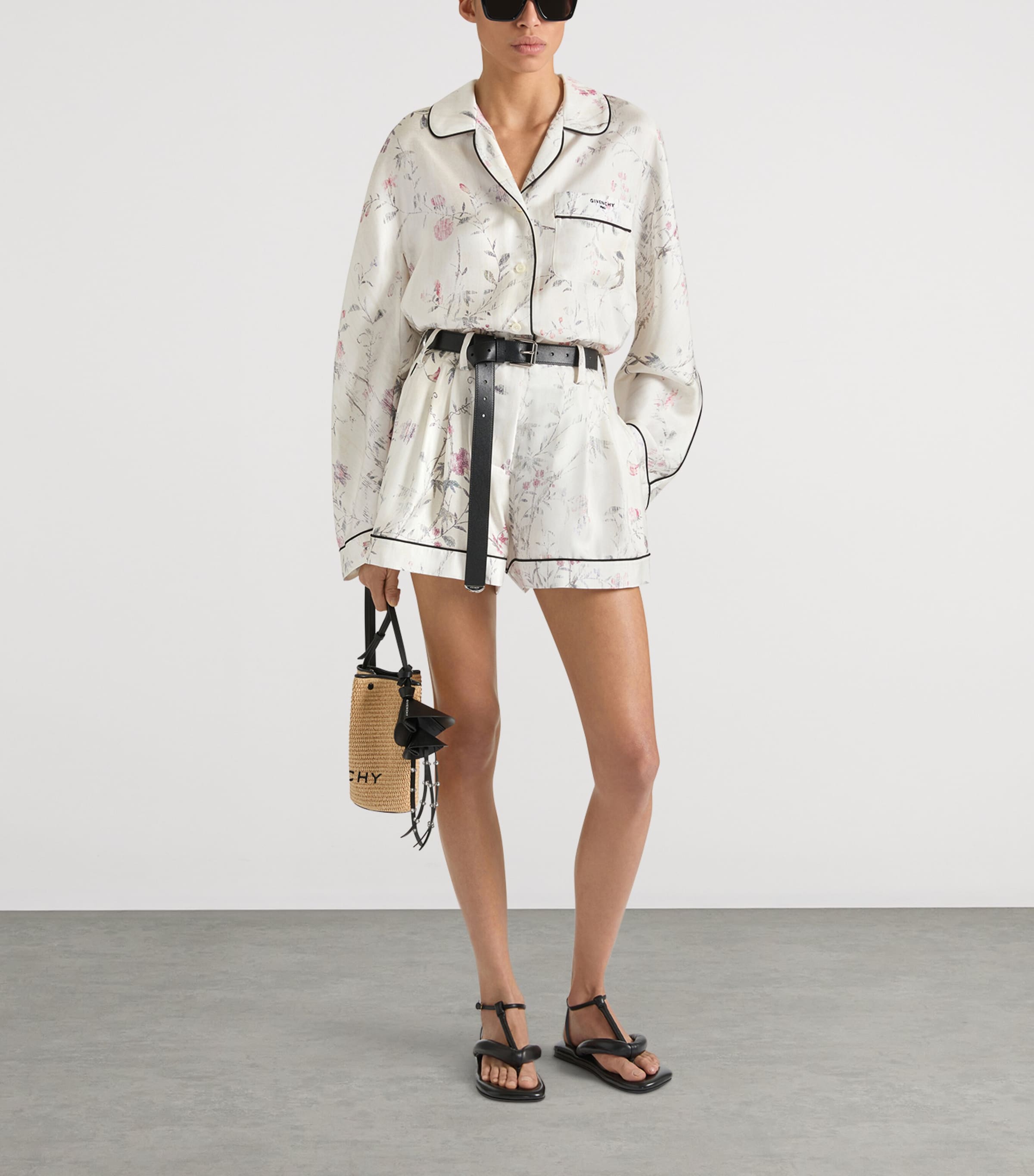 Givenchy Womens Silk Floral Pyjama Shirt White Image 2