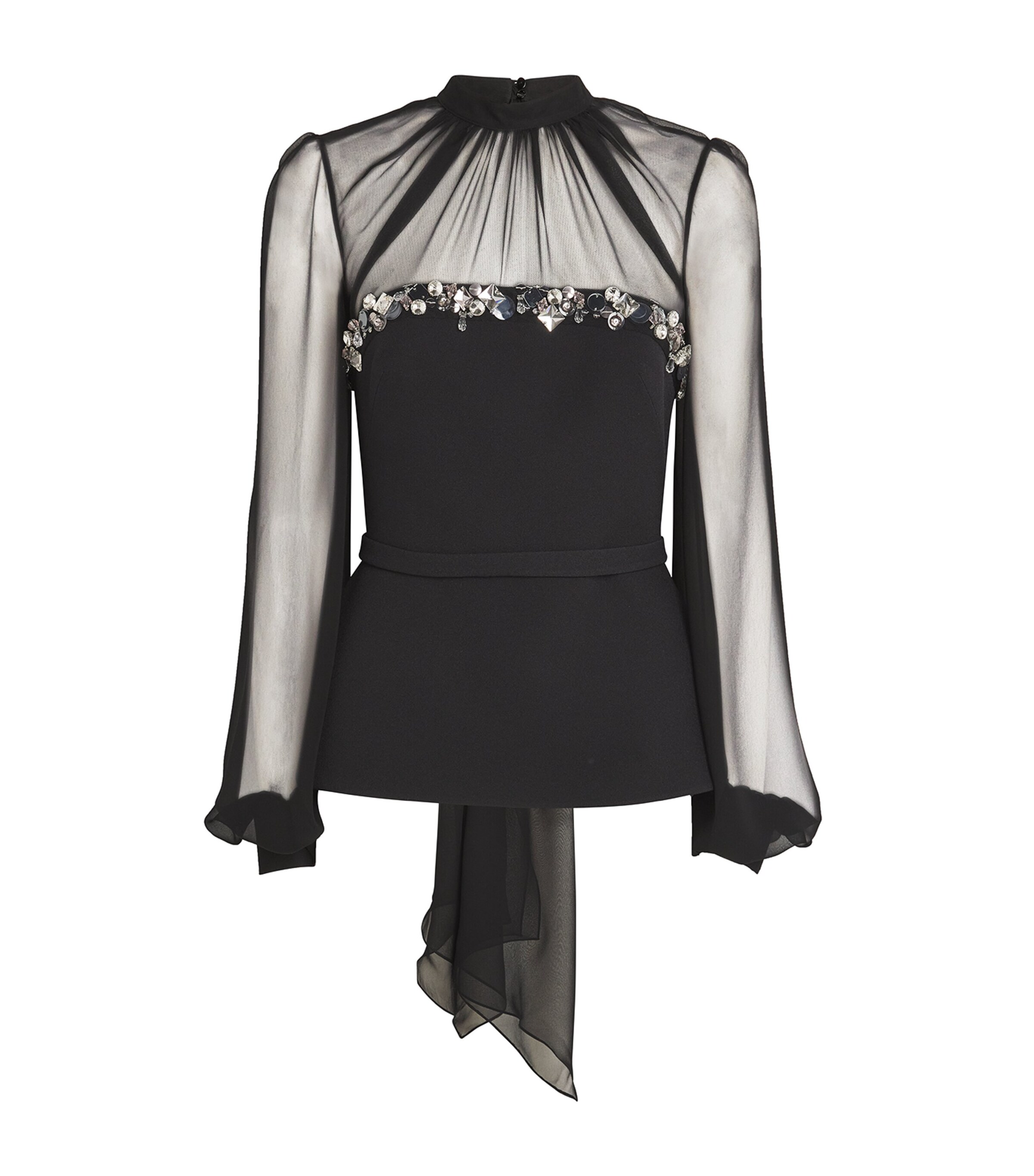 Safiyaa Womens Chiffon Embellished Duruda Blouse Black With Gunmetal Image 1