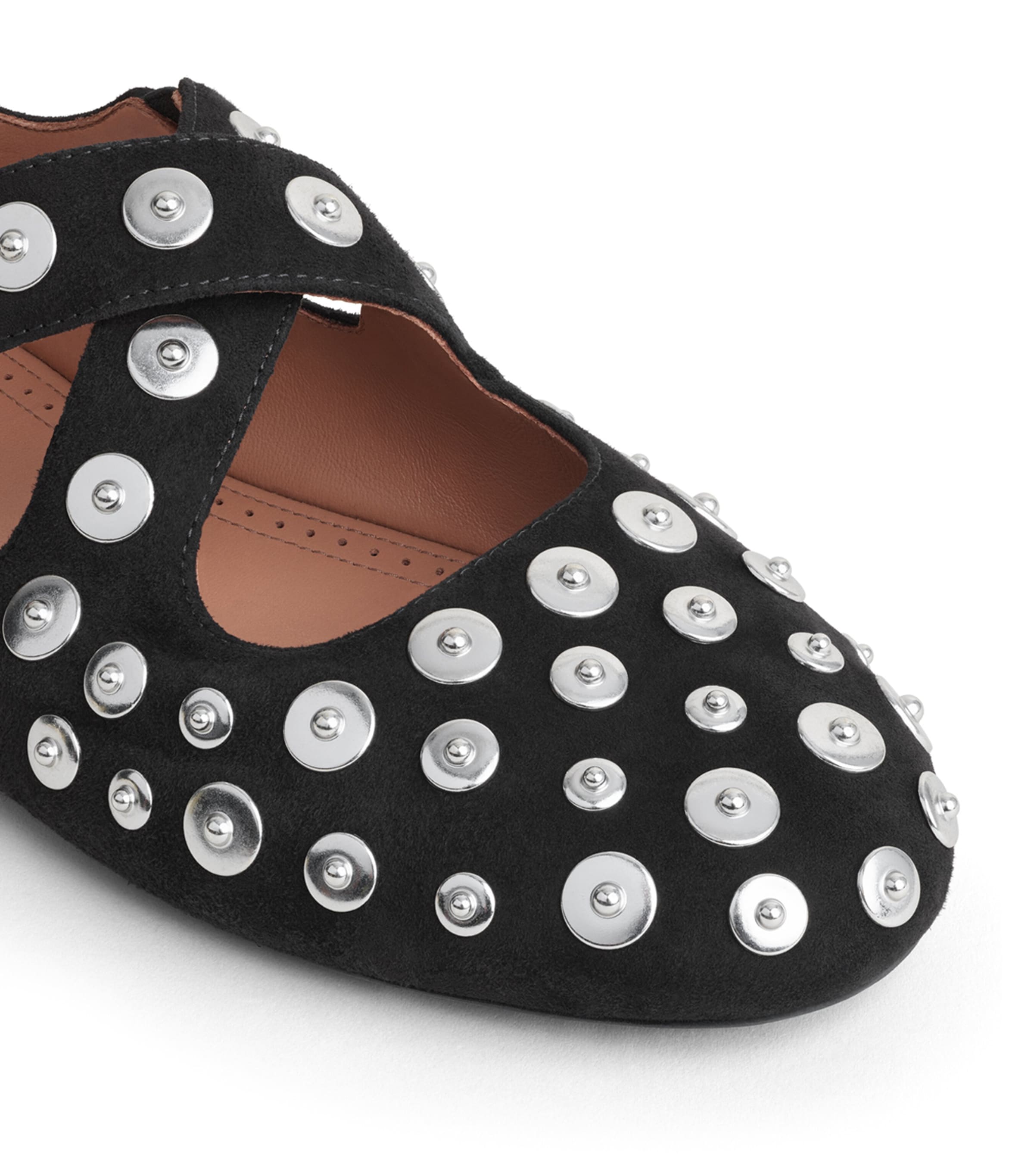 Alaïa Suede Rivet Criss-Cross Ballet Flats Black Image 4