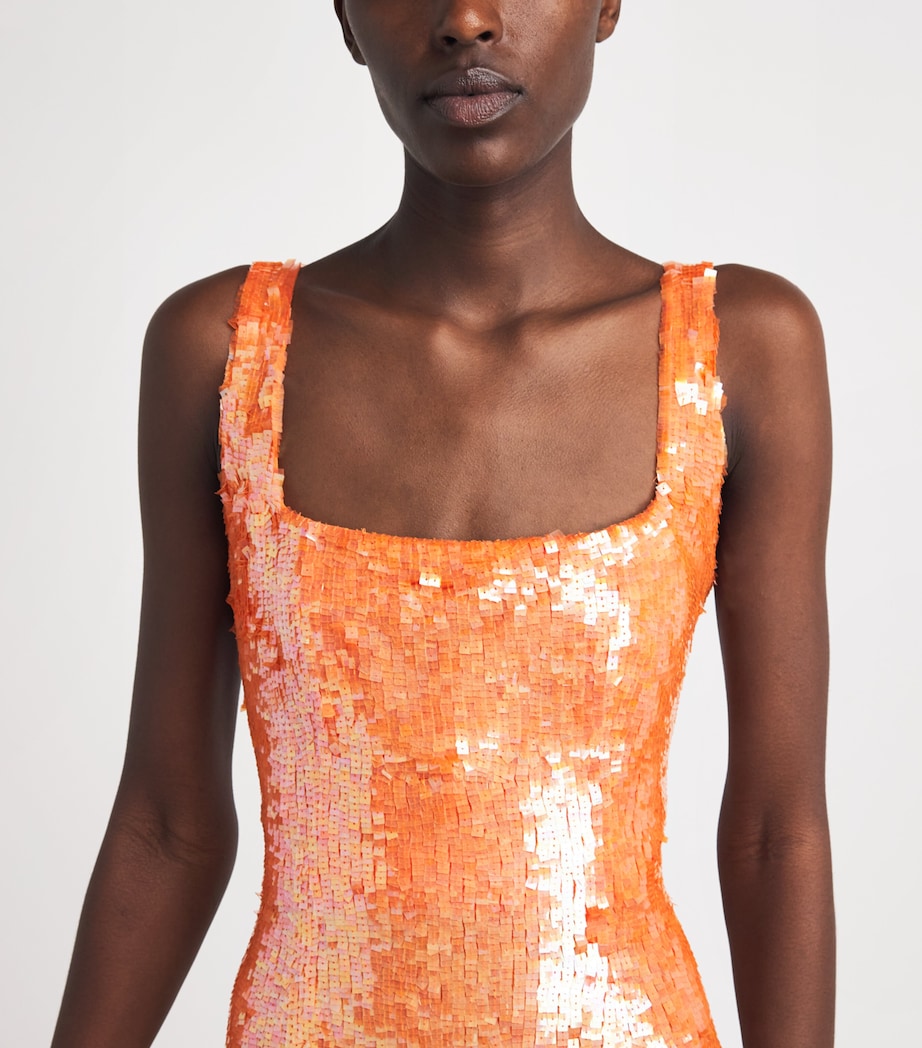 Rachel Gilbert Womens Sequin Kayla Column Gown Orange Image 5