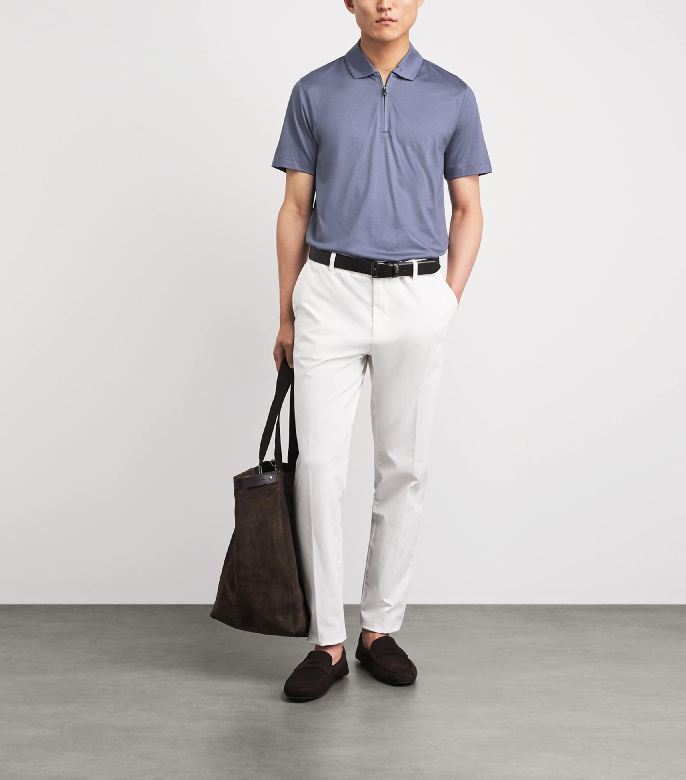 BOSS Mens Zip-Up Polo Shirt Open Blue Image 2
