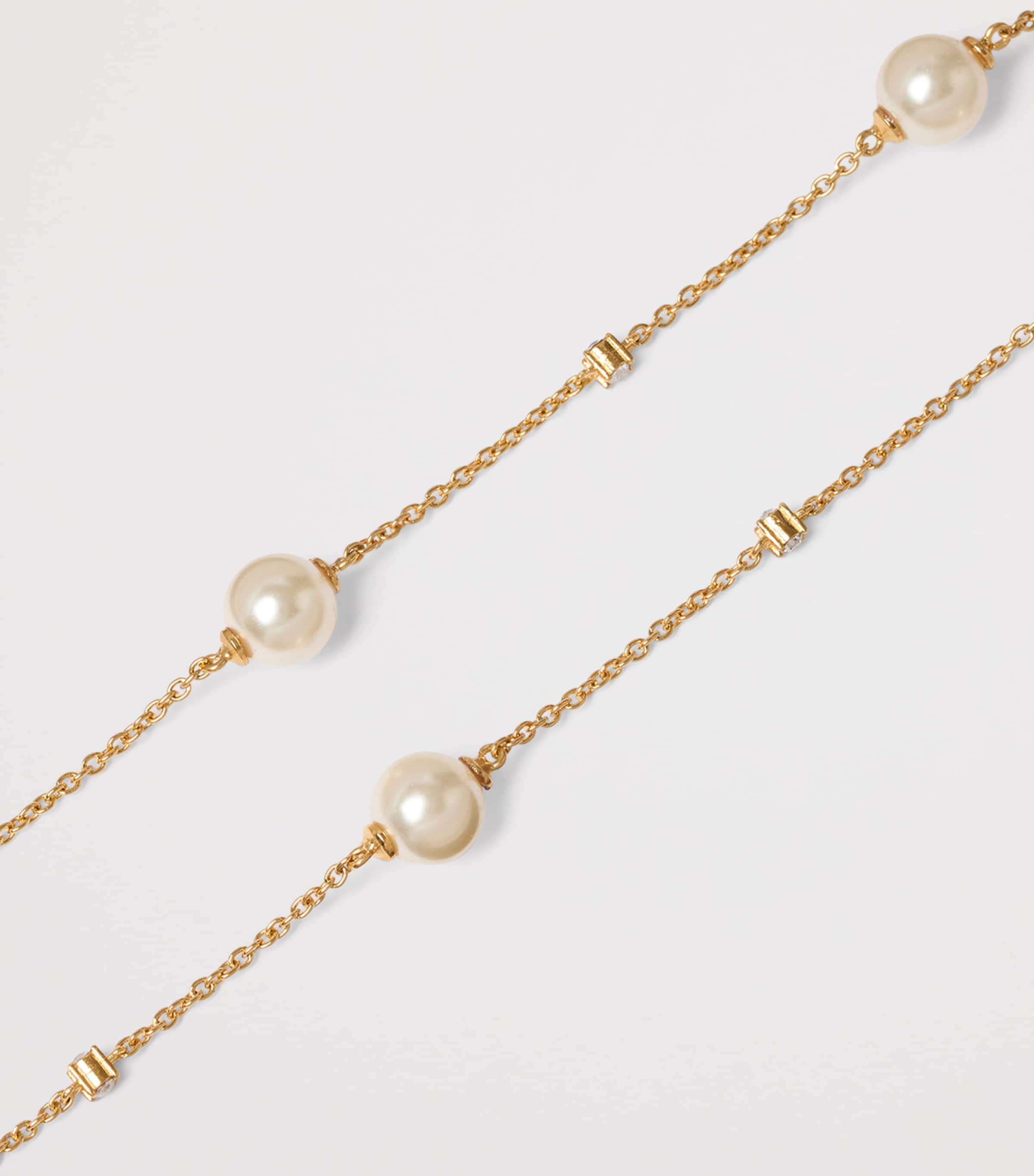 Embellished VLogo and Faux Pearl Necklace Y49 Image 3