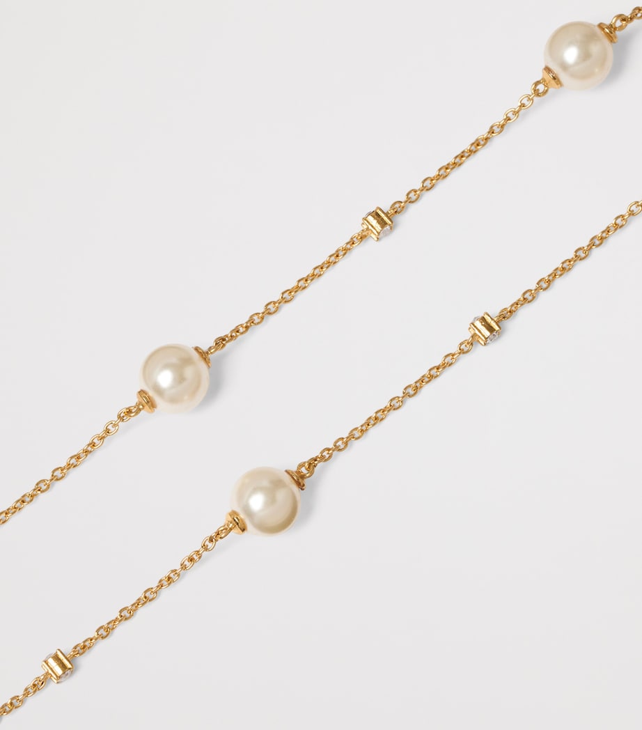 Embellished VLogo and Faux Pearl Necklace Y49 Image 3