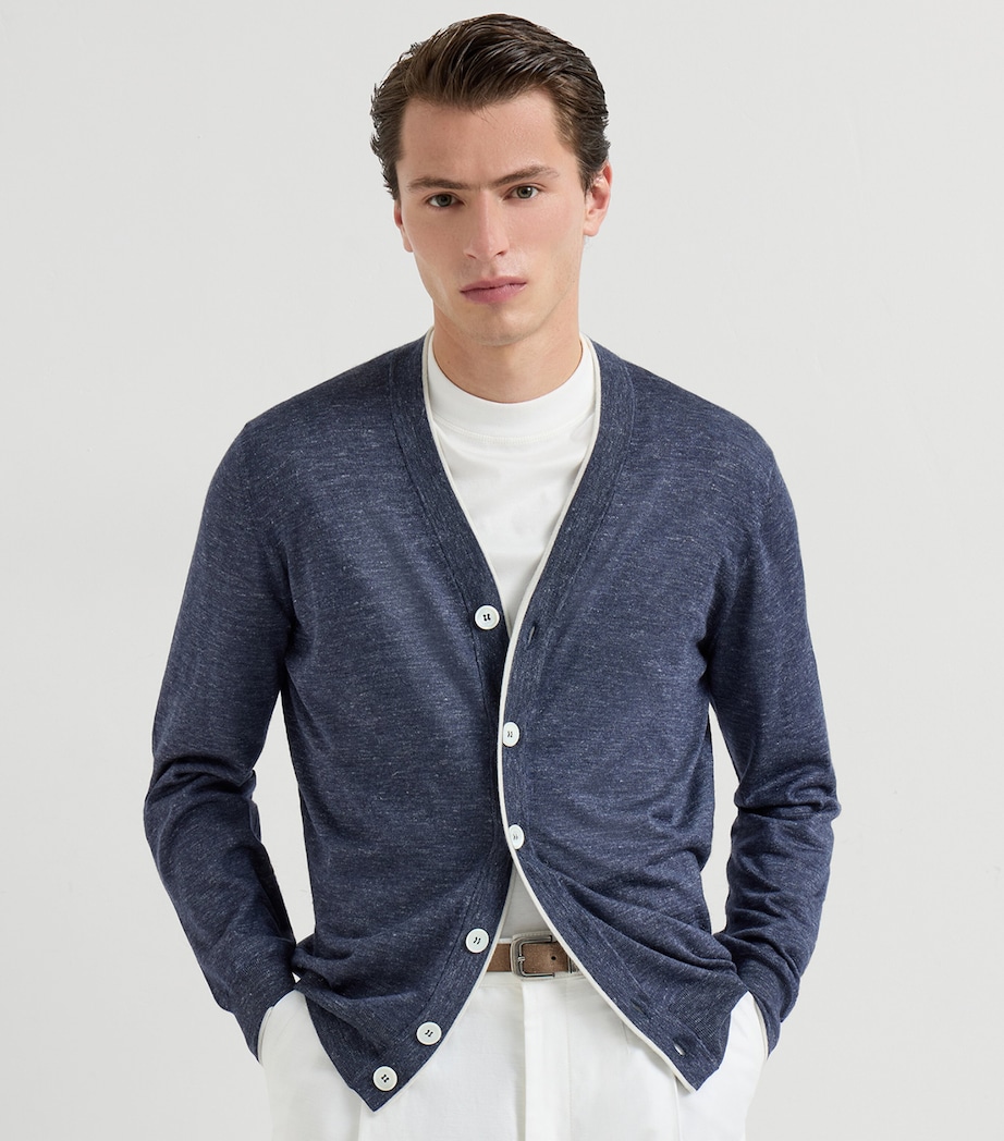 Brunello Cucinelli Mens Cashmere-Silk-Linen V-Neck Cardigan Image 3