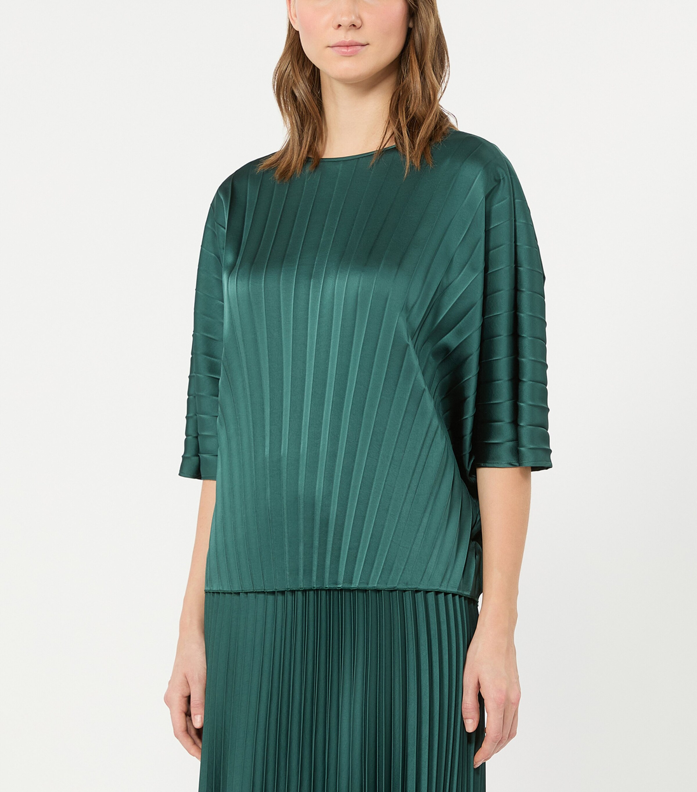 Weekend Max Mara Womens Pleated Short-Sleeve Blouse Dark Green Image 2