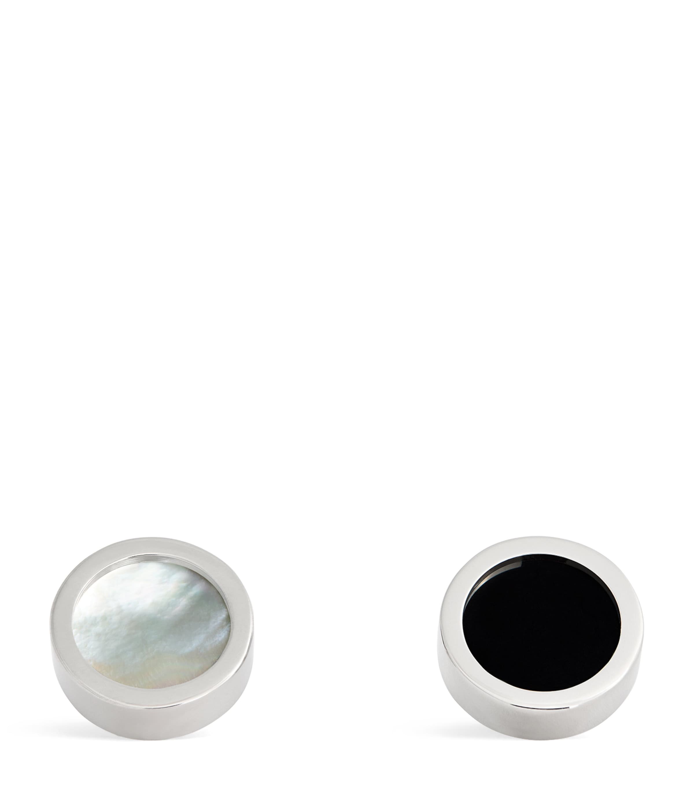 Babette Rhodium-plated Reversible Disc Cufflinks In Silver