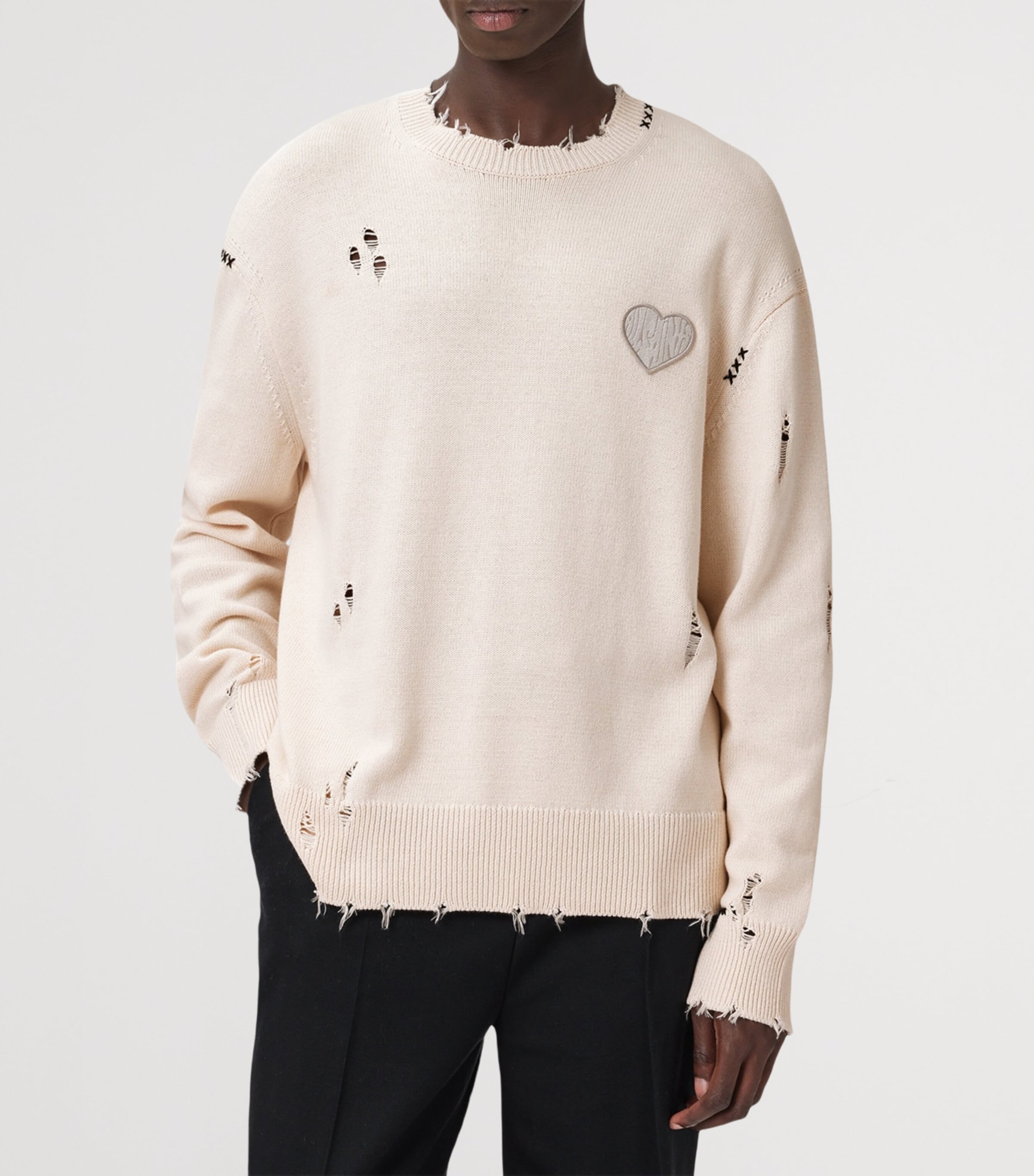 Cotton Theo Distressed Sweatshirt ECRU WHITE Image 4