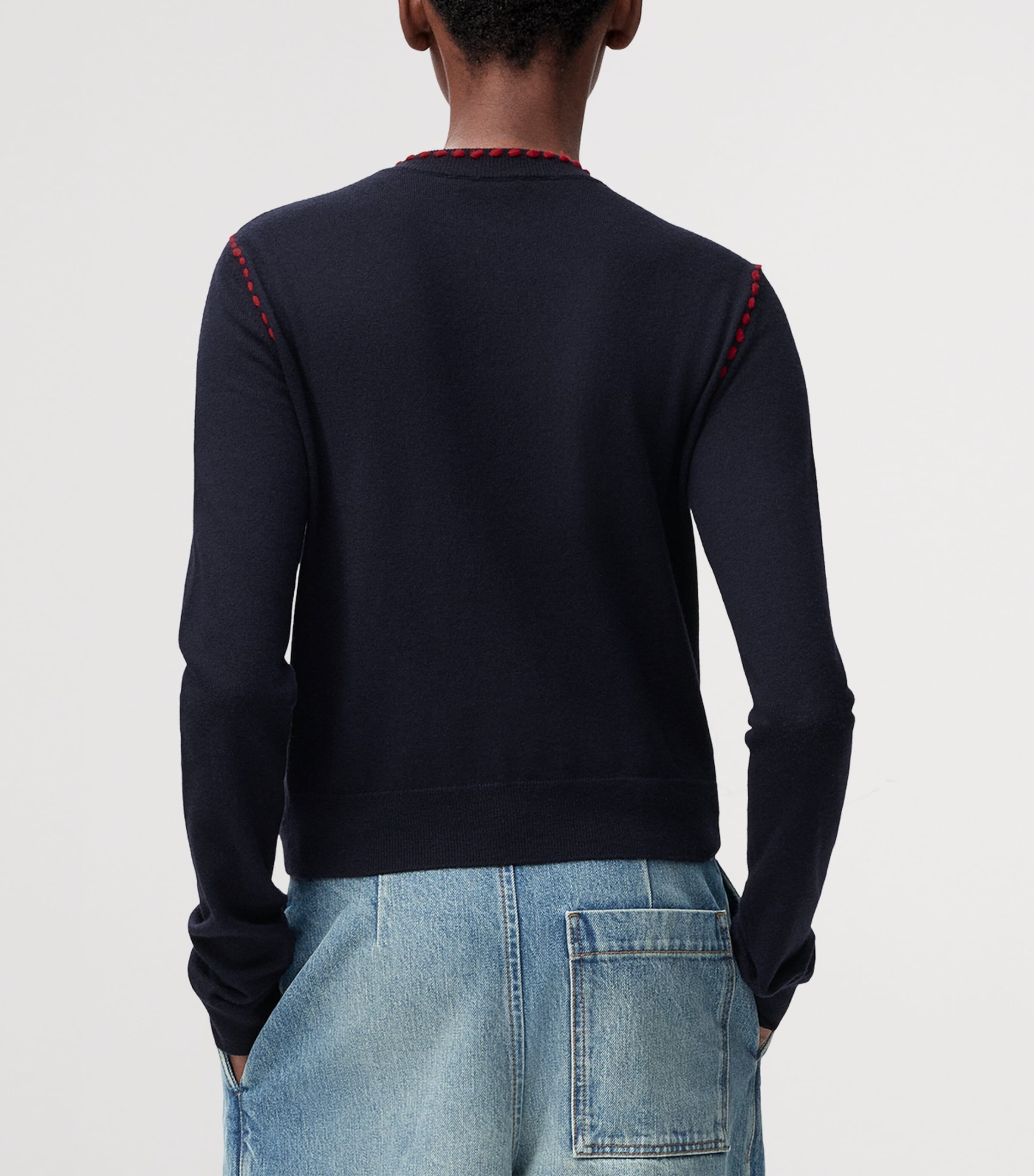 Wool-Blend Scarf Sweater NAVY/RED Image 4